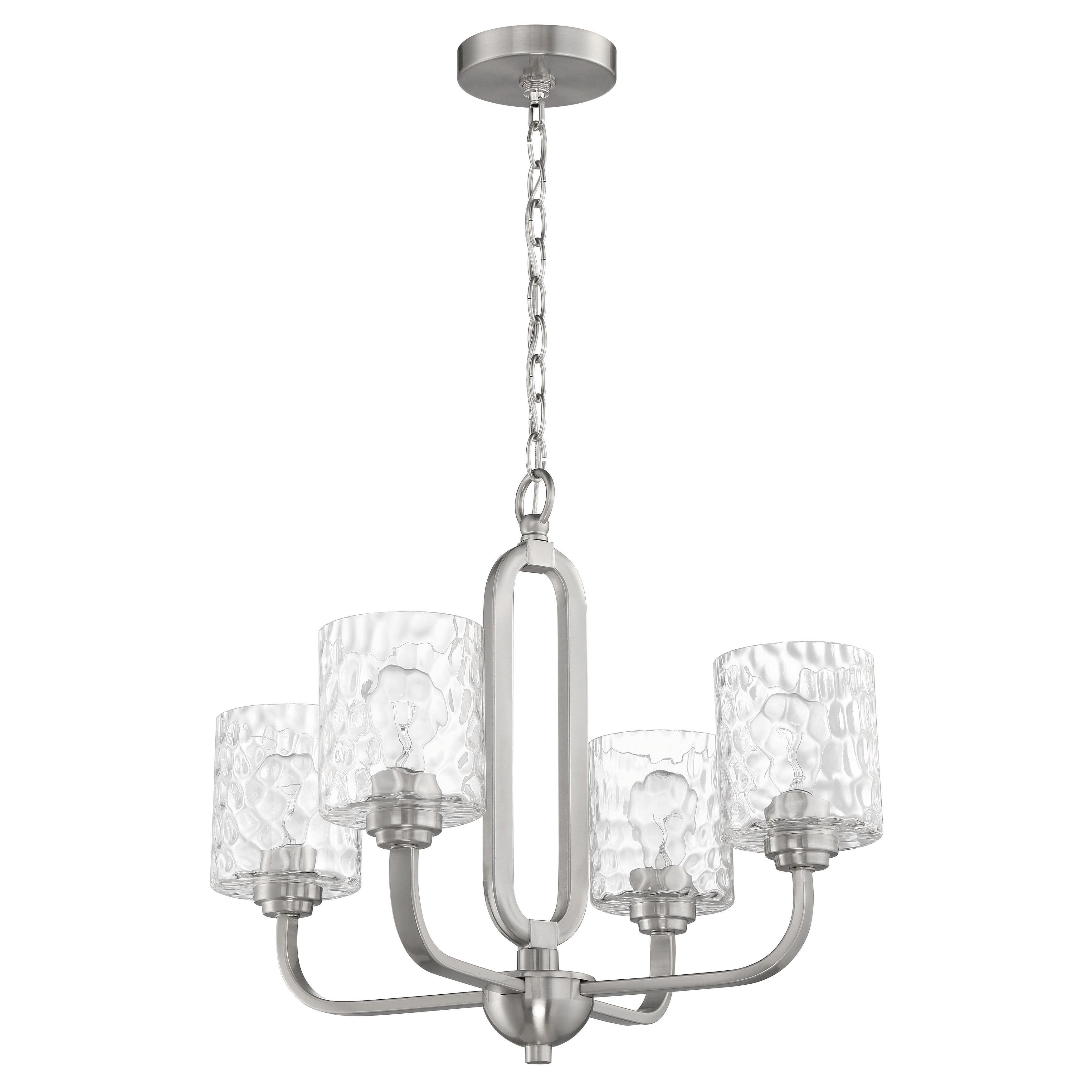 Elegant Brushed Nickel 4-Light Chandelier with Crystal Clear Hammered Glass