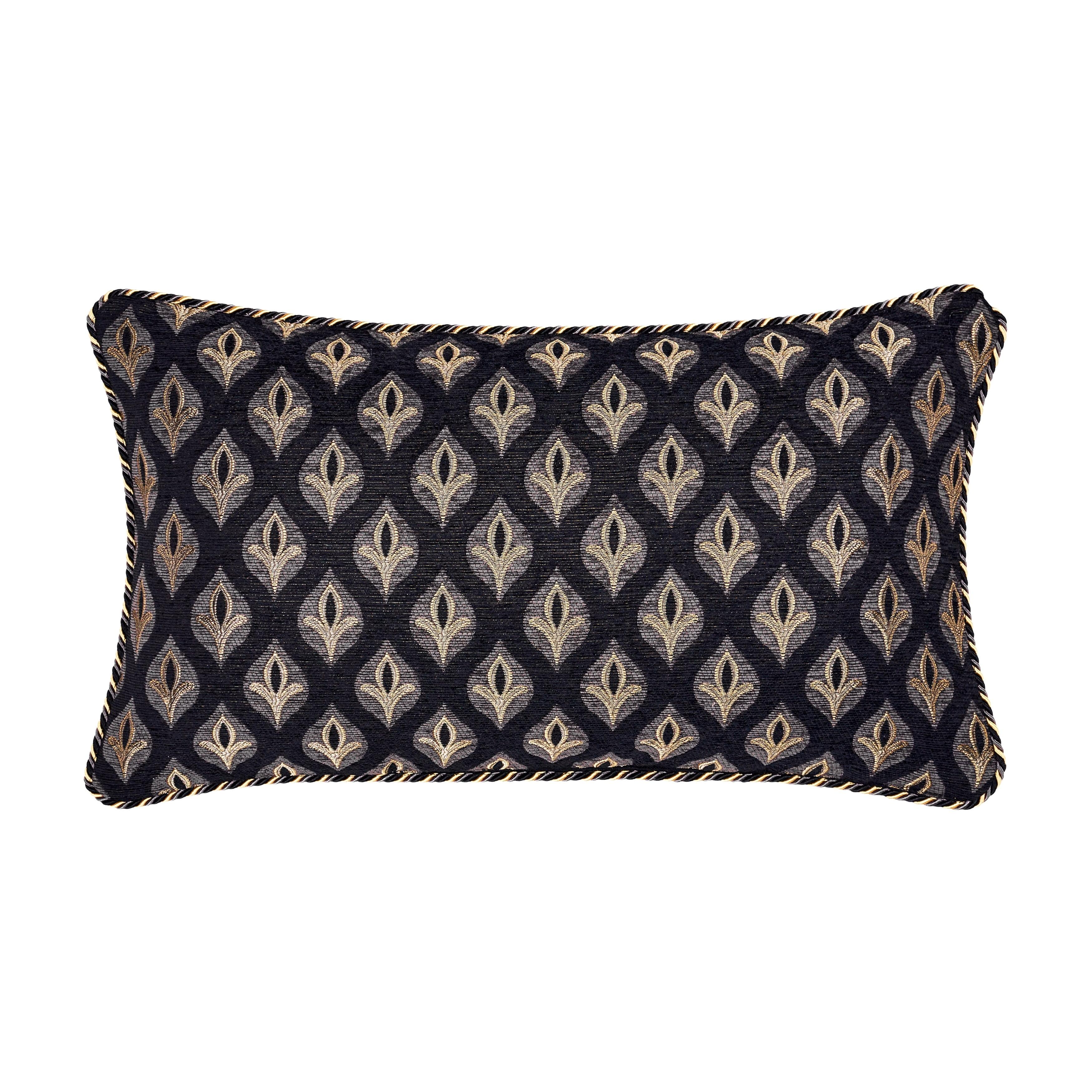 Black and Gold Woven Chenille Rectangular Decorative Pillow