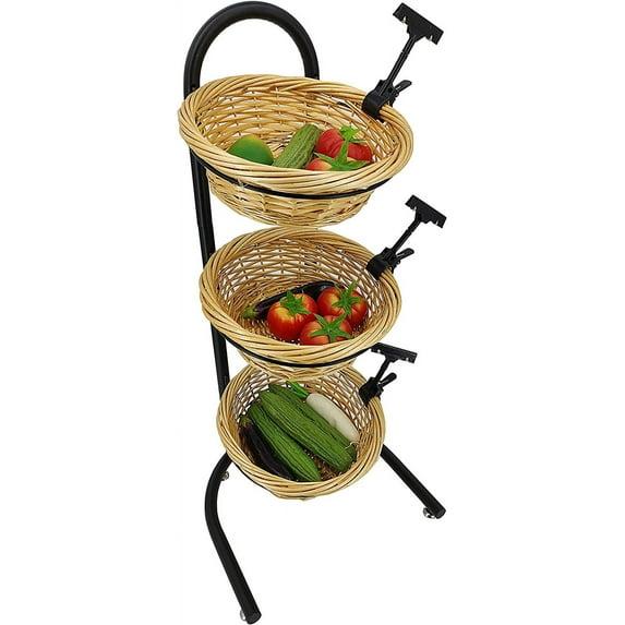 FixtureDisplays 4 Tier Basket Stand, Sign Clips, Wicker Grocery Store Rack Display, Market Basket Rack Kitchen | Wayfair