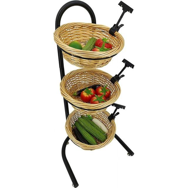 FixtureDisplays 4 Tier Basket Stand, Sign Clips, Wicker Grocery Store Rack Display, Market Basket Rack Kitchen | Wayfair