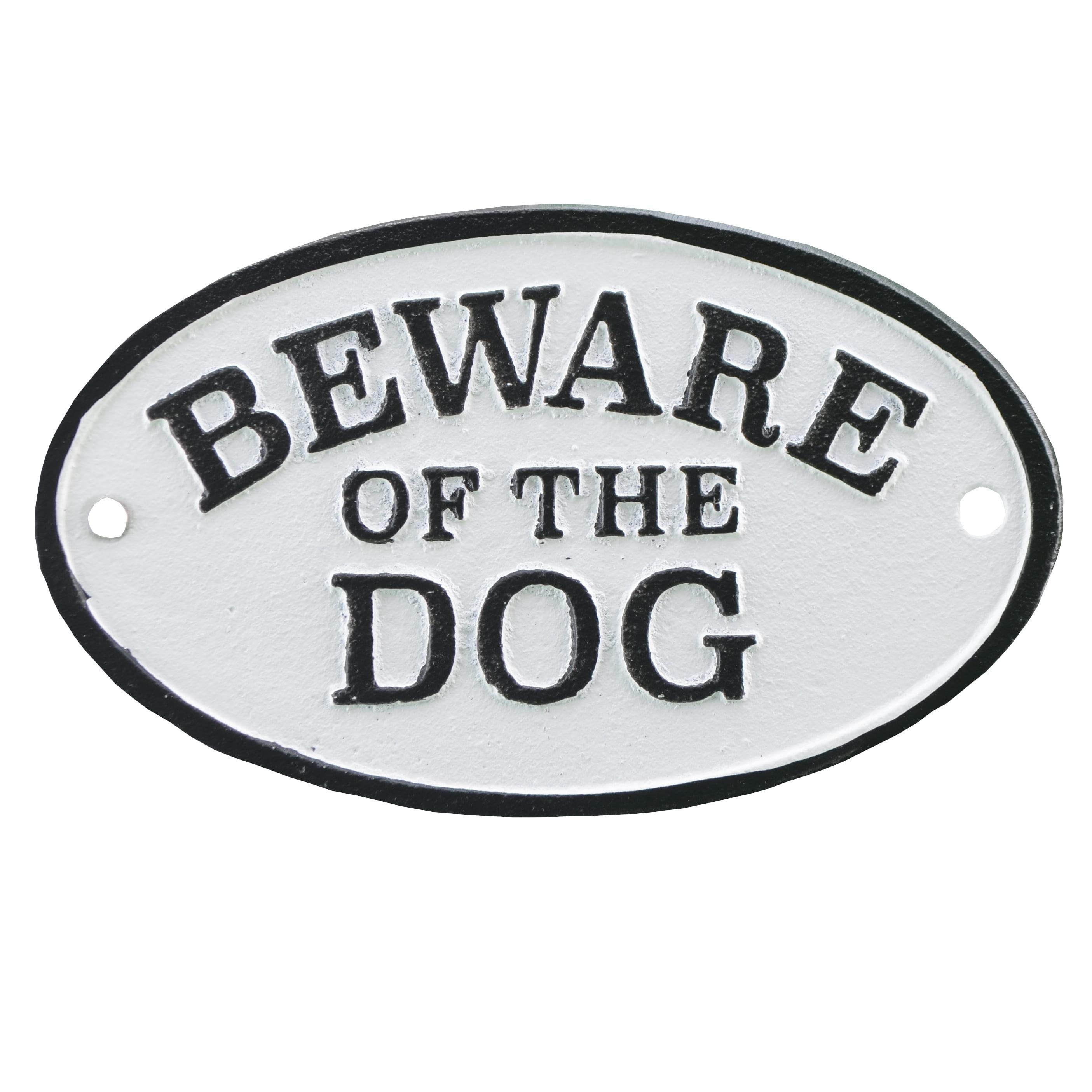 White and Black Cast Iron Beware of Dog Wall Plaque