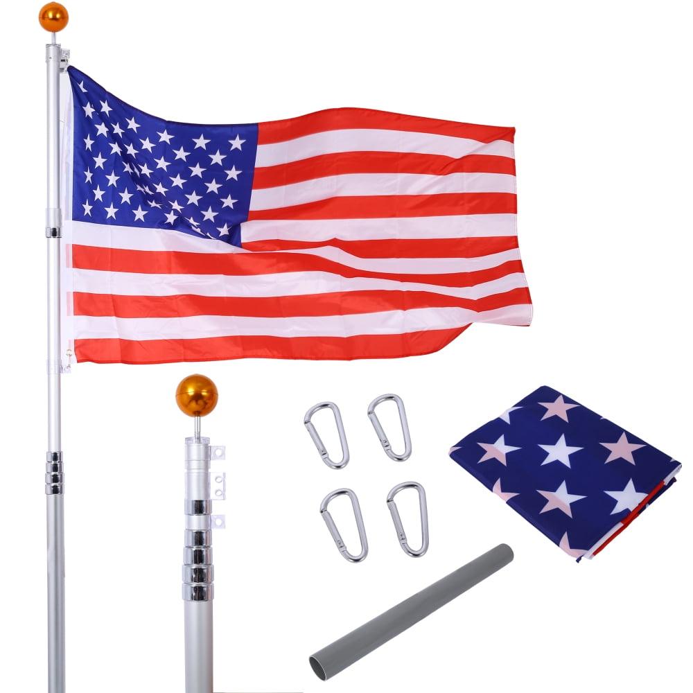 25FT Heavy Duty Aluminum Telescopic Flagpole Kit with Gold Ball Topper