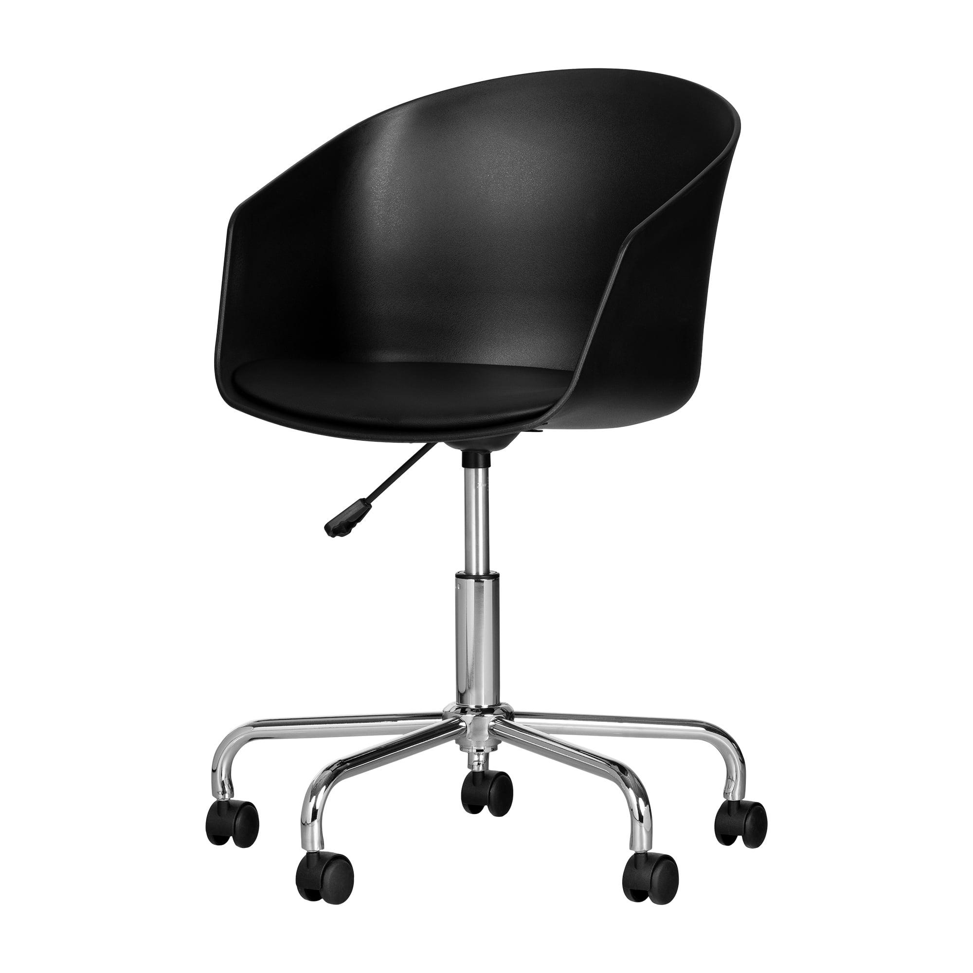 Black and Chrome Metal Swivel Task Chair with Fixed Arms