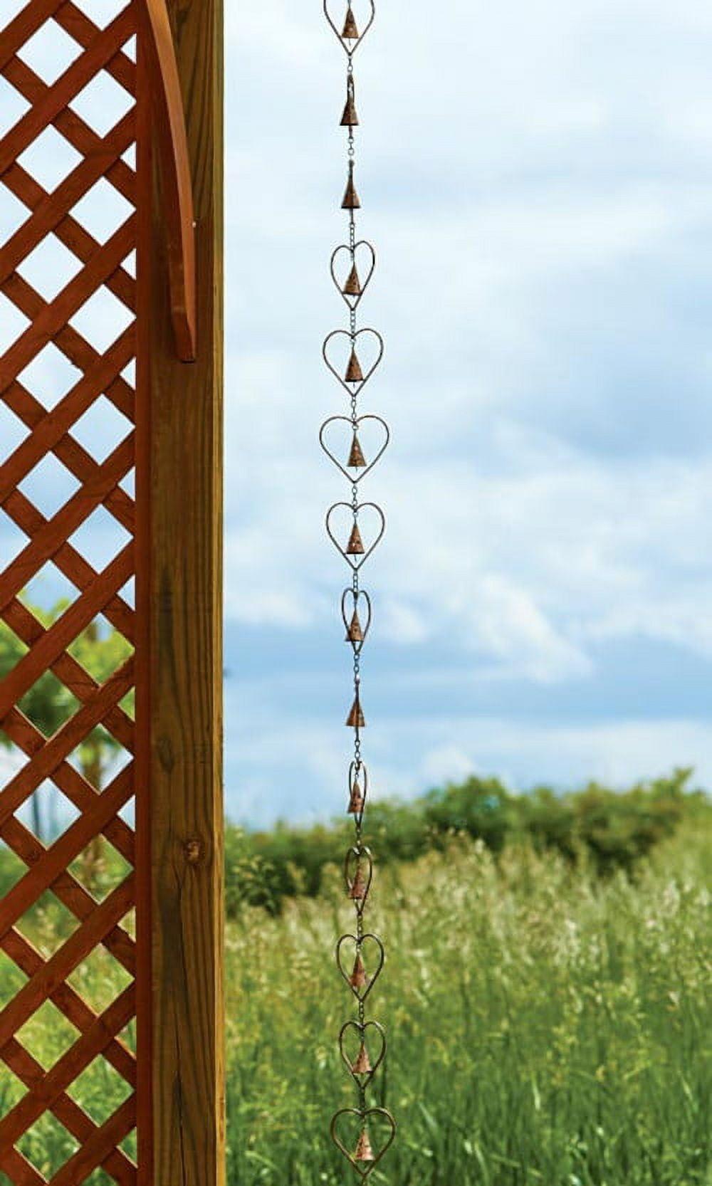 Flamed Copper Hearts and Bells Rain Chain, 96"