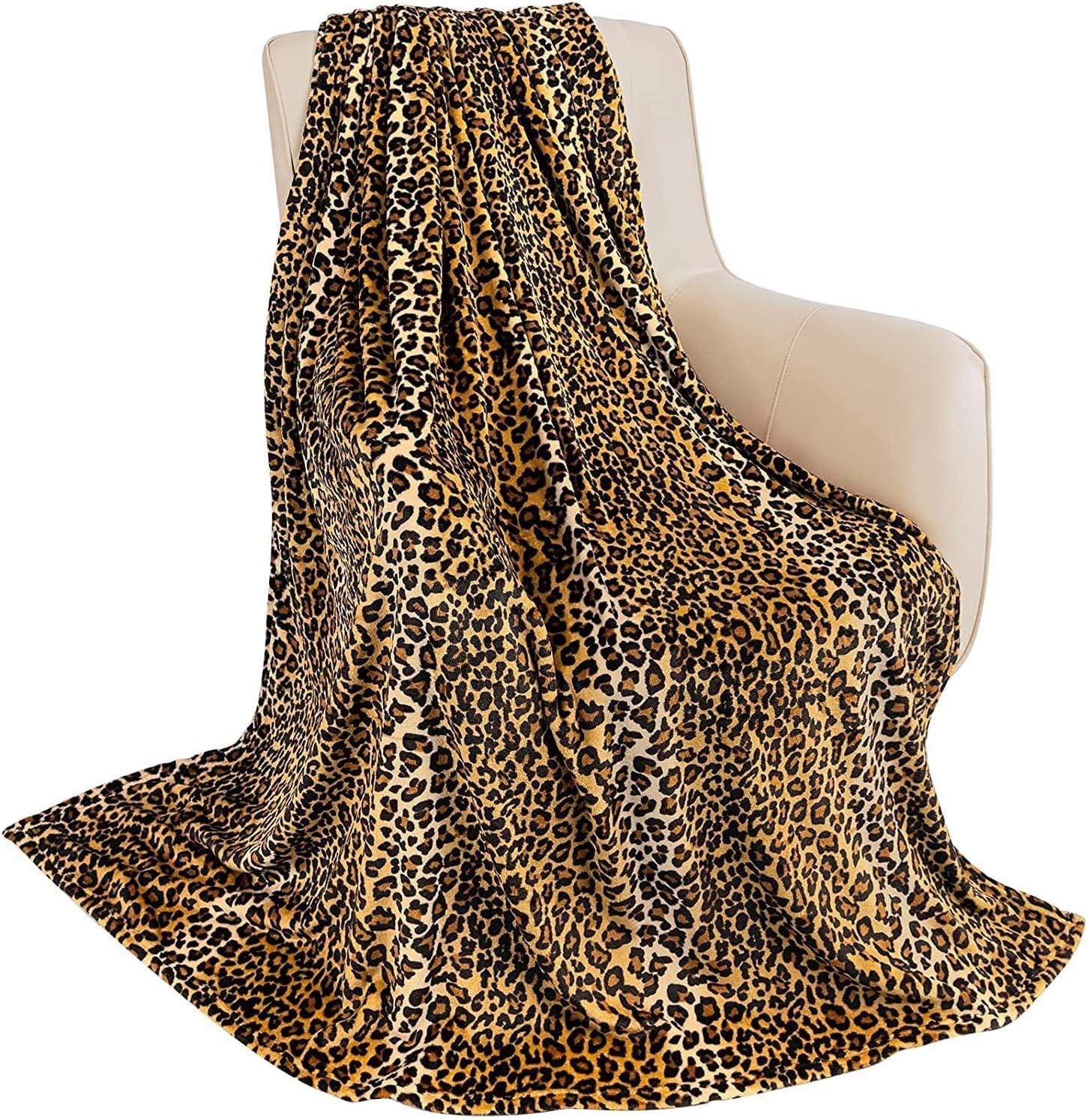 Brown Leopard Print Fleece Throw Blanket for Adults