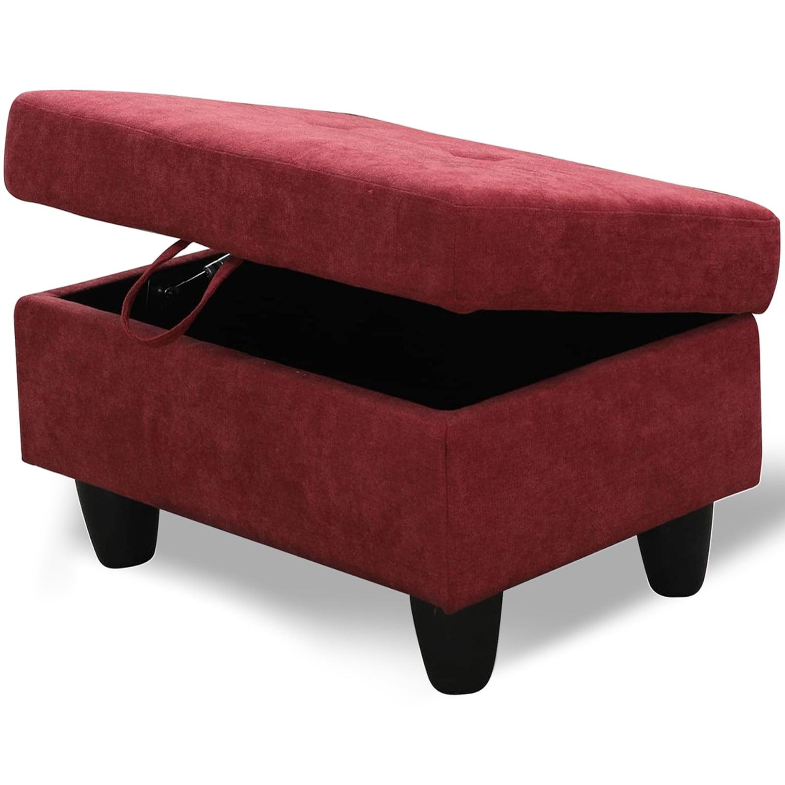 Red Flannel Upholstered Storage Ottoman Bench