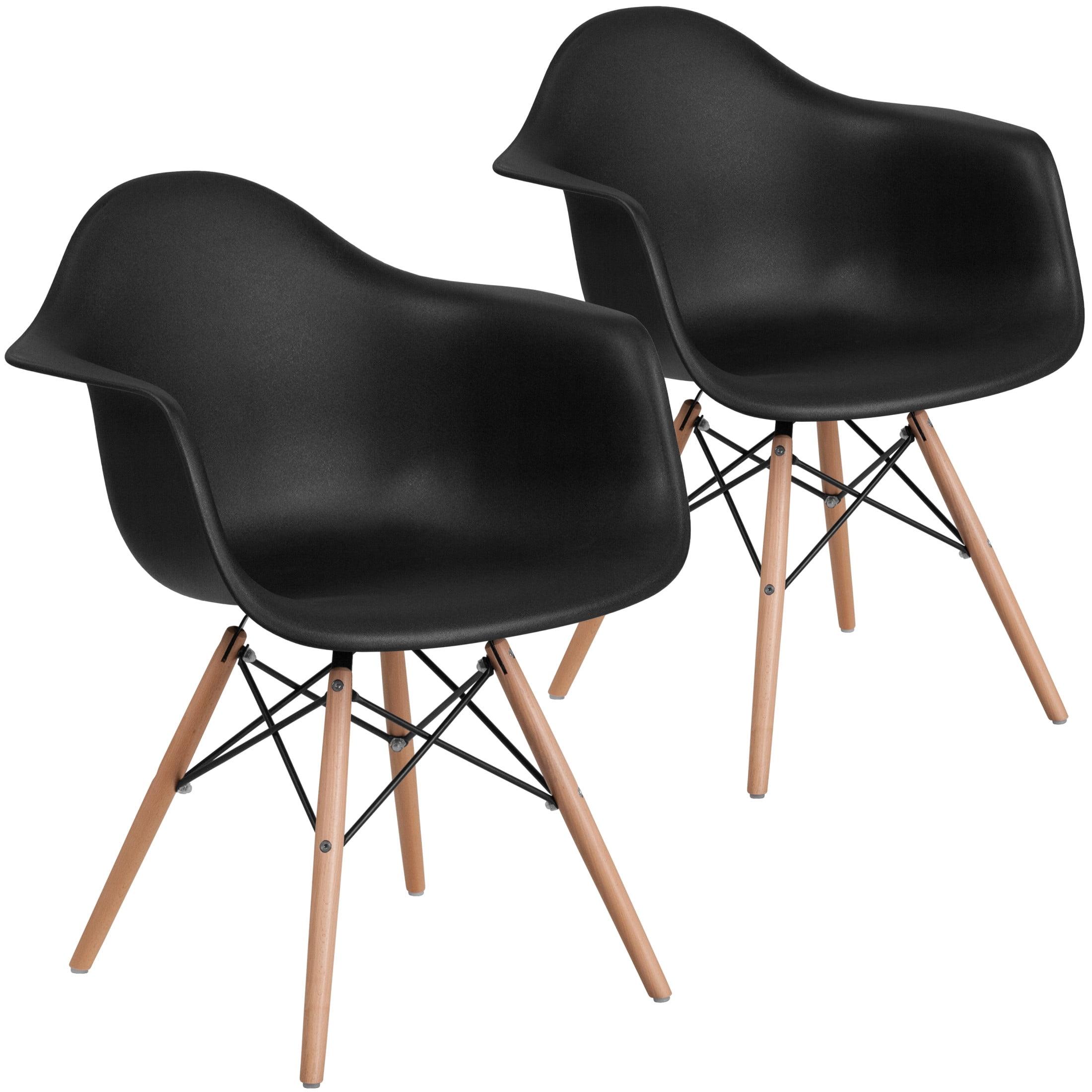 Flash Furniture 2 Pack Alonza Series Black Plastic Chair with Wooden Legs