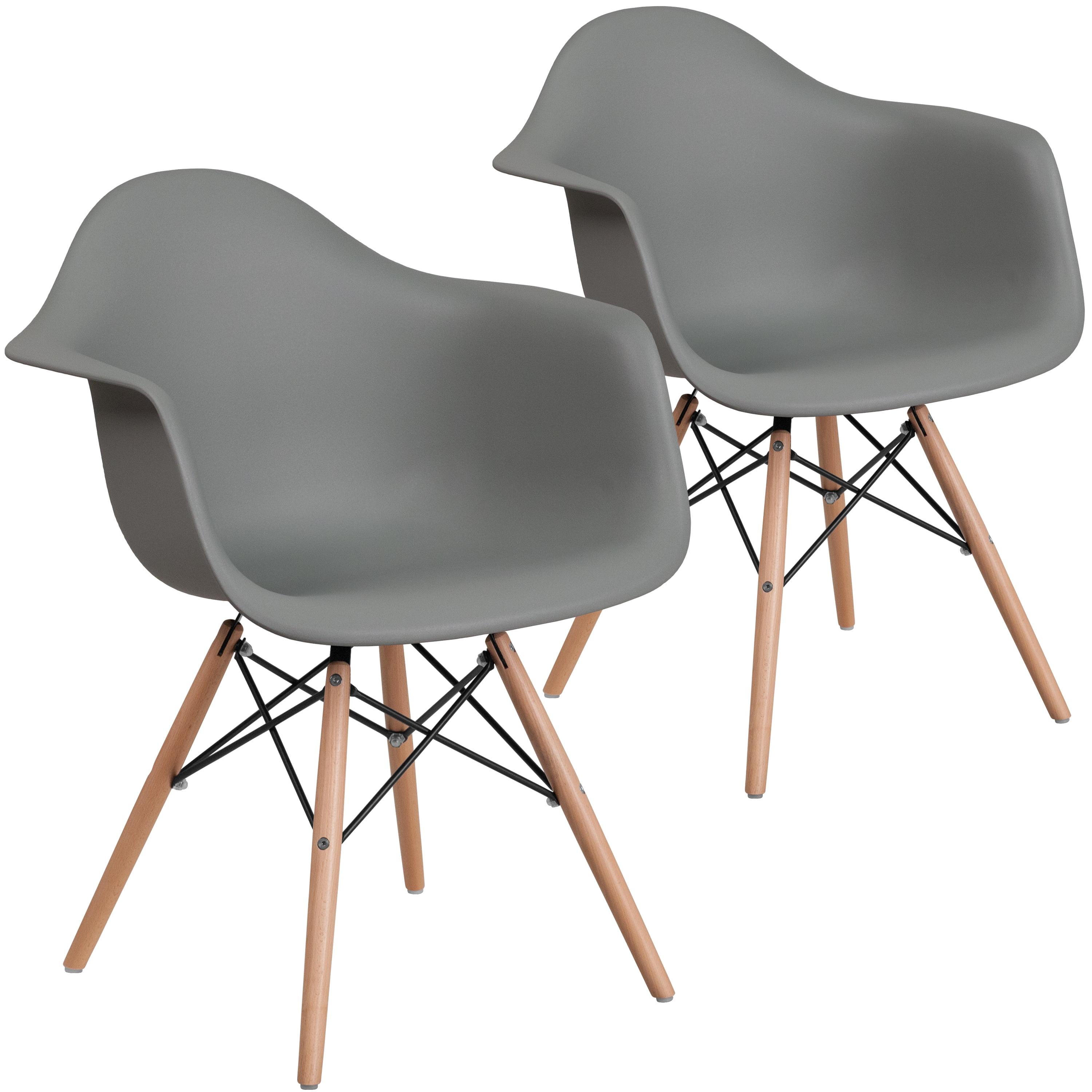 Moss Gray Polypropylene Side Chair with Wooden Legs, Set of 2