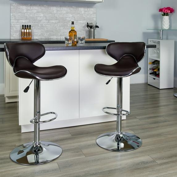 Flash Furniture 2 Pack Contemporary Cozy Mid-Back Brown Vinyl Adjustable Height Barstool with Chrome Base