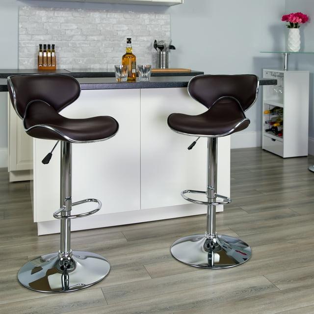 Flash Furniture 2 Pack Contemporary Cozy Mid-Back Brown Vinyl Adjustable Height Barstool with Chrome Base