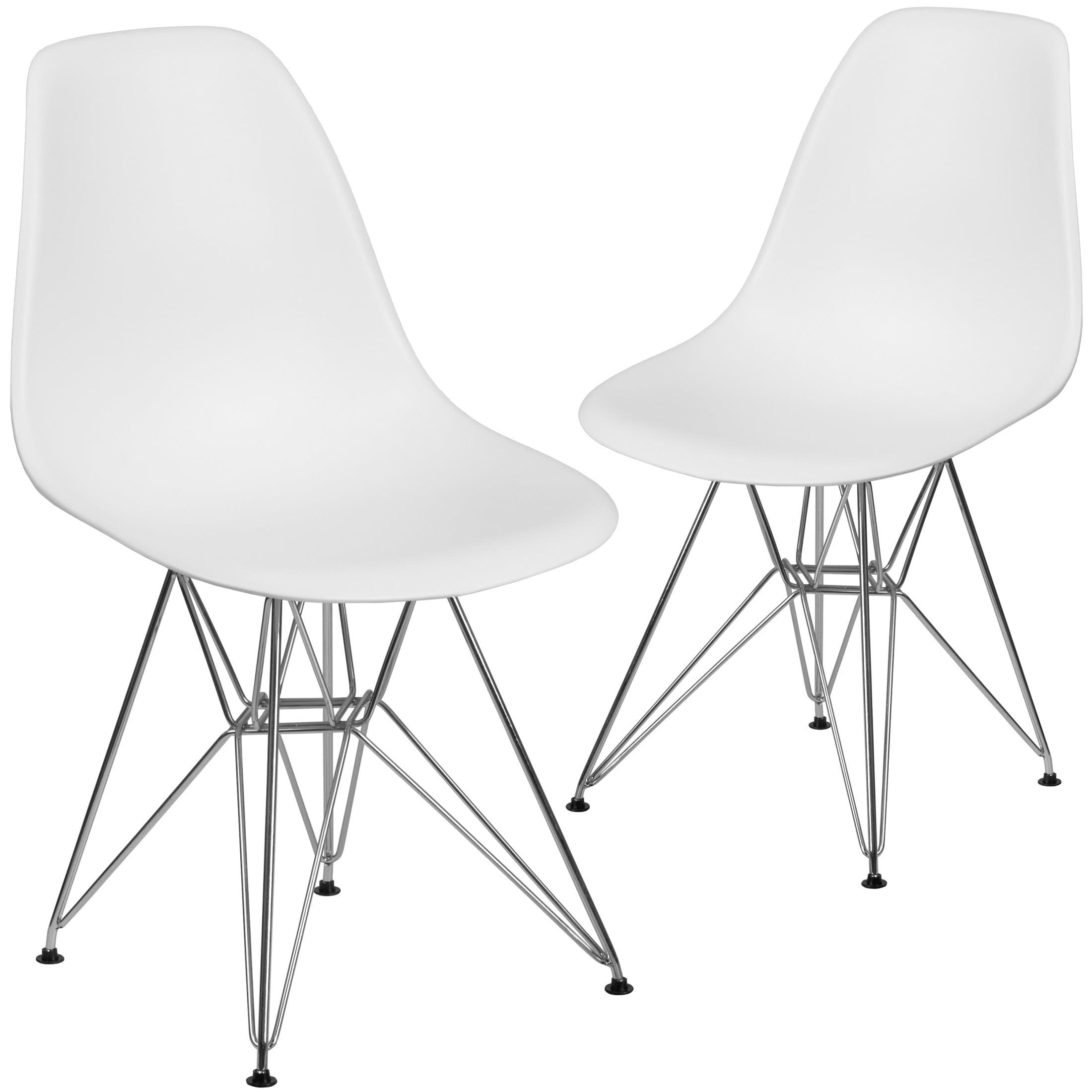 White Plastic Side Chair with Chrome Metal Legs, Set of 2