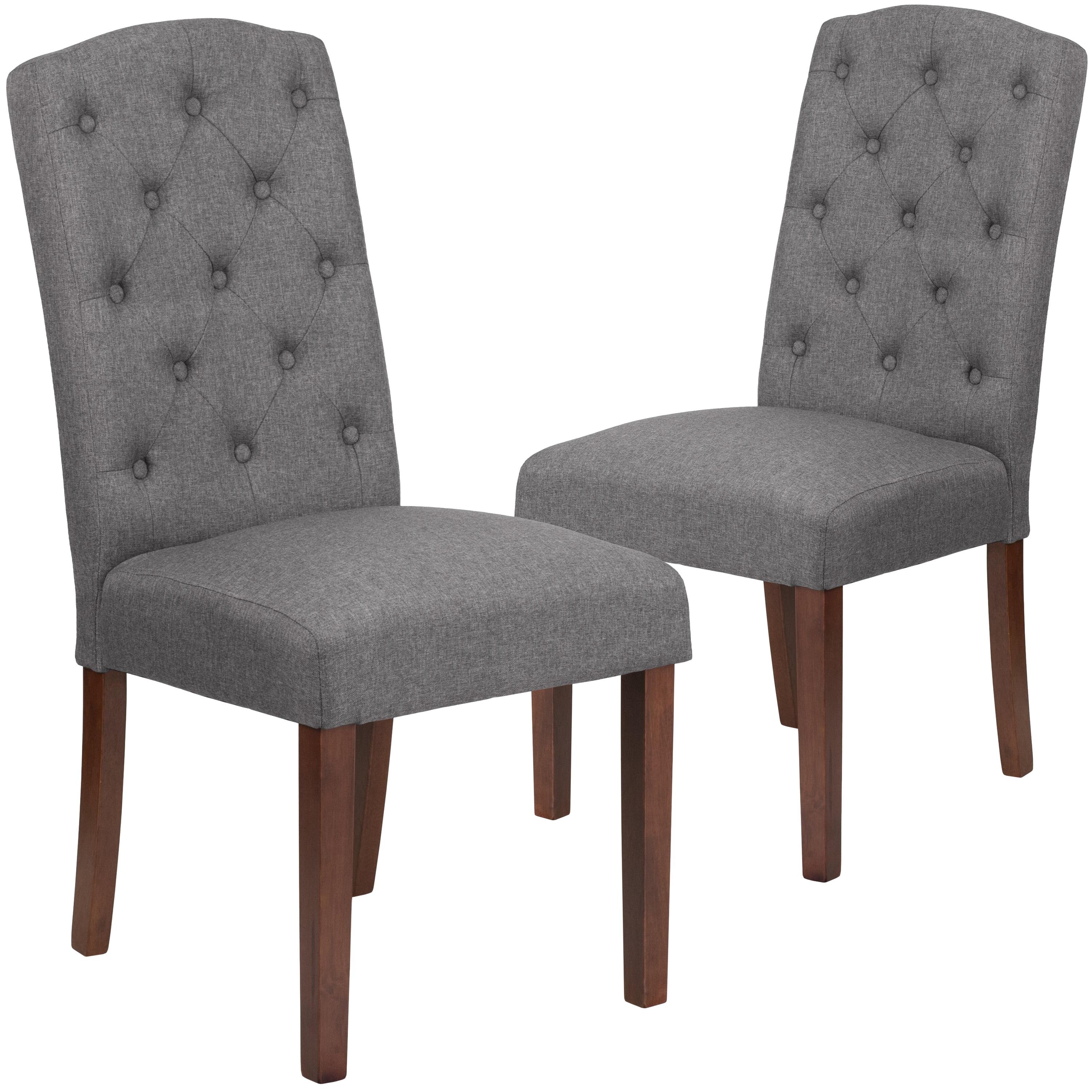 Gray Fabric Upholstered Parsons Side Chair with Mahogany Finish