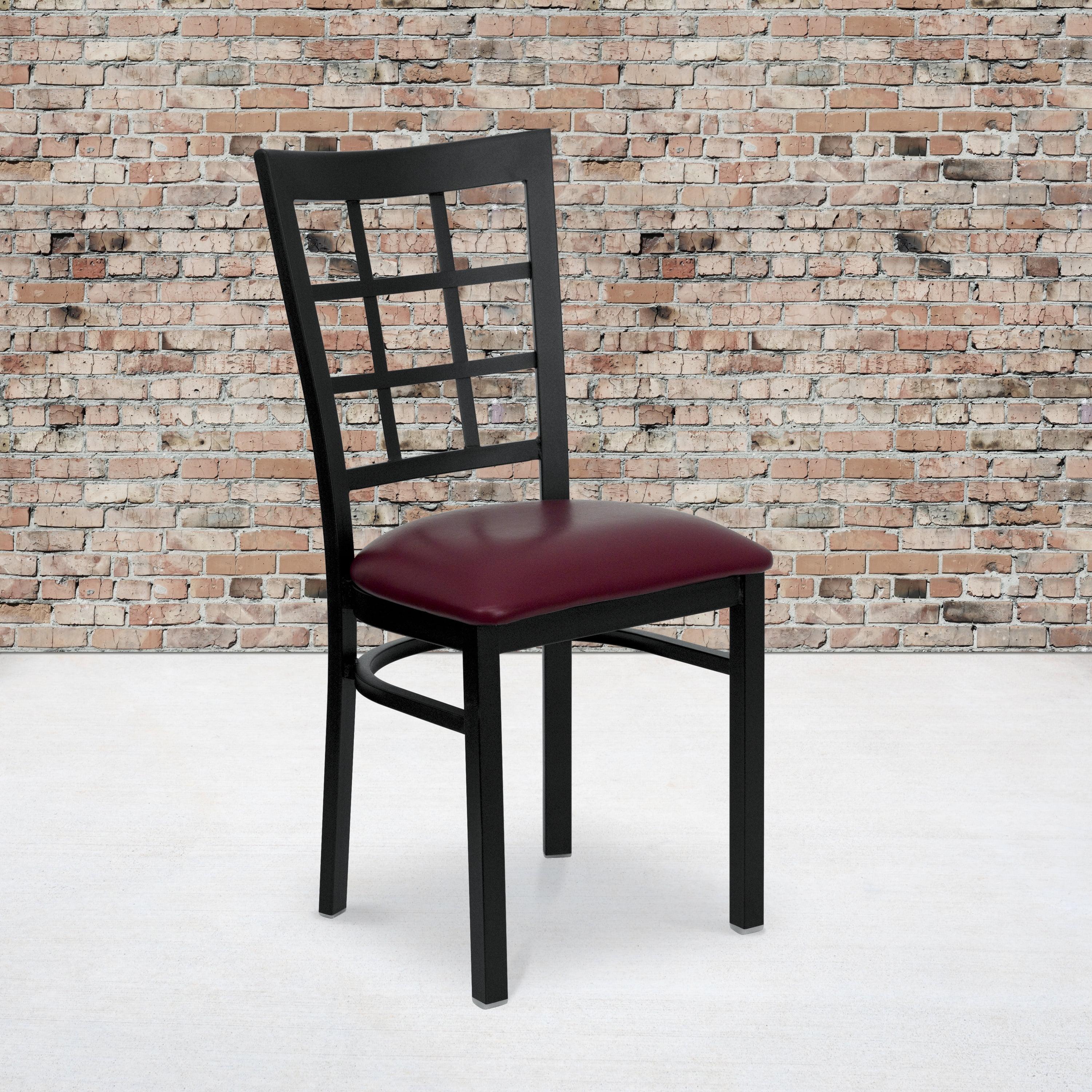 Burgundy Vinyl Seat Black Metal Ladderback Chair