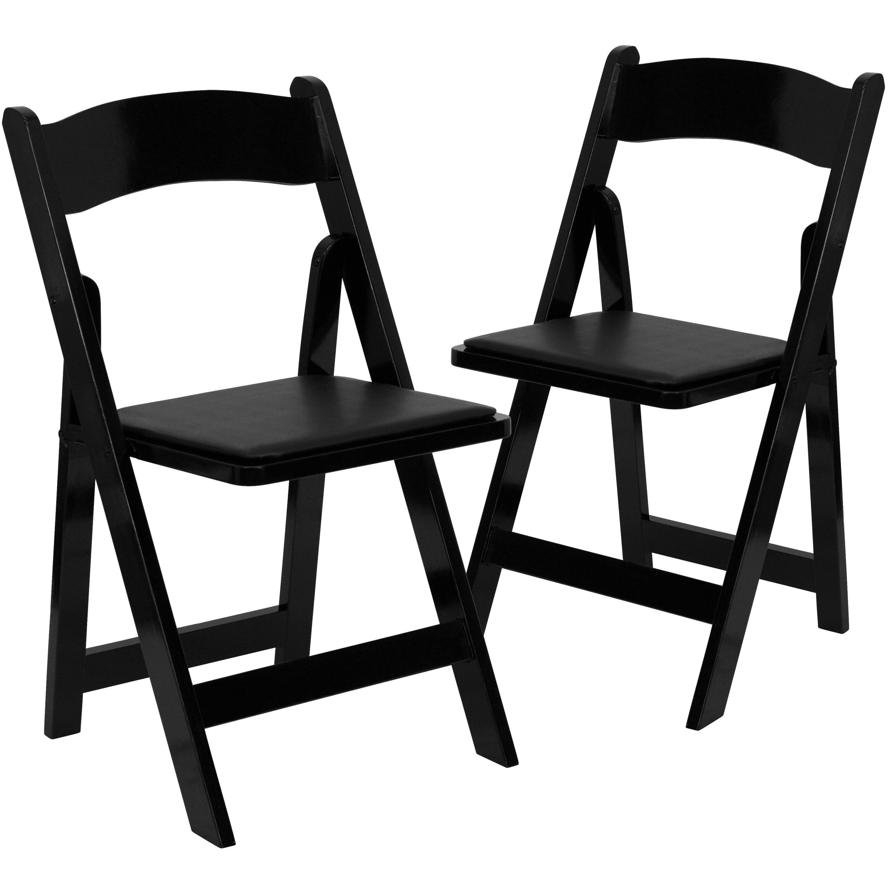 Black Wood Folding Chair with Vinyl Padded Seat, Set of 2