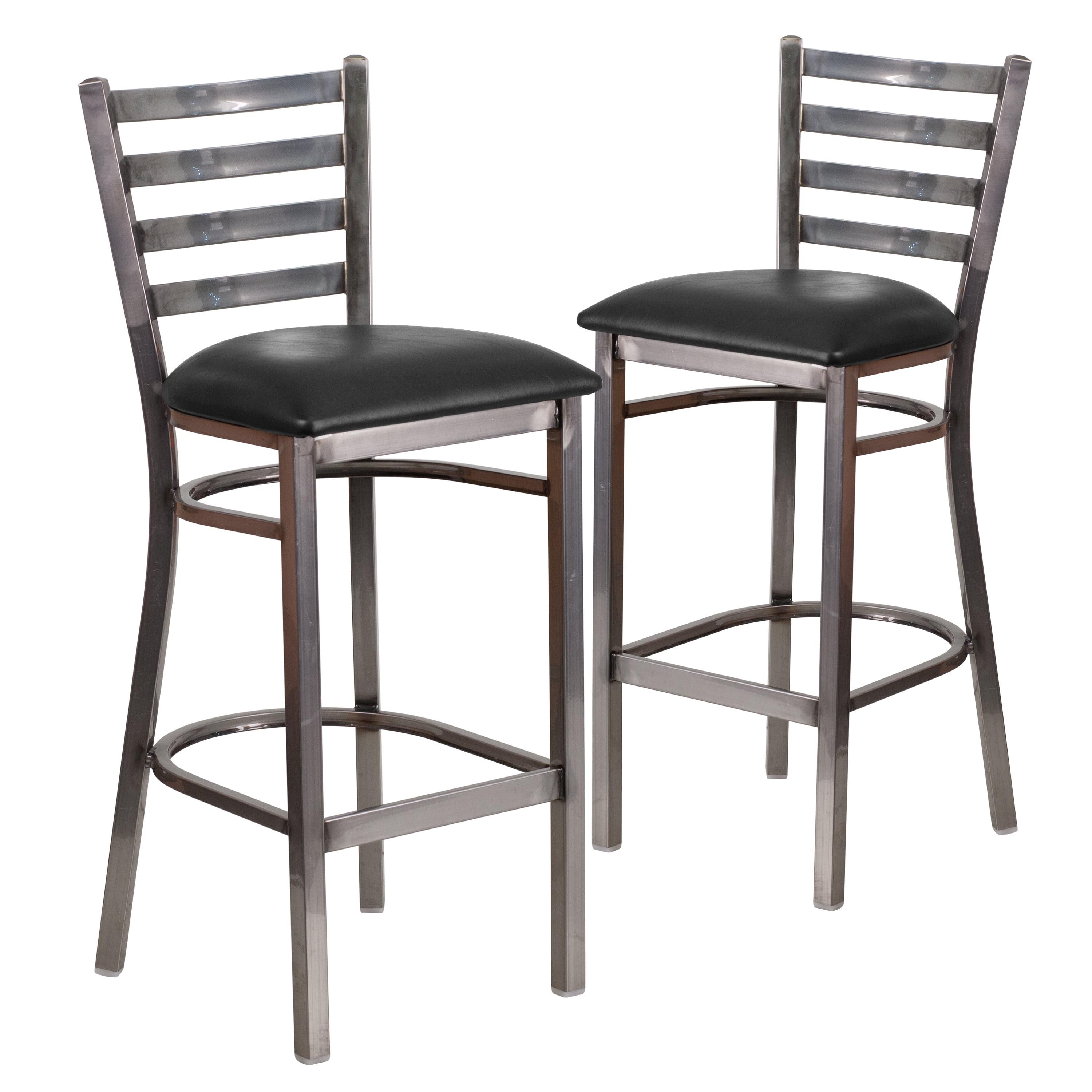 Luxe Black Vinyl and Clear Coated Metal Ladder Back Barstool