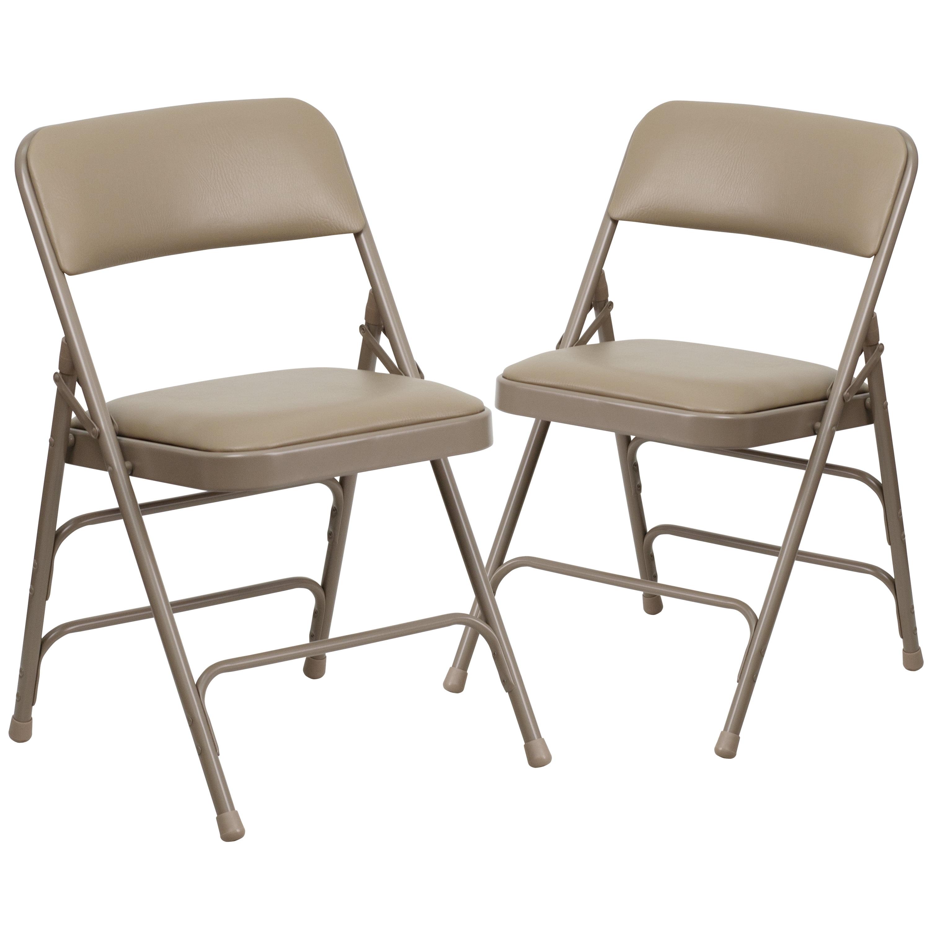 Flash Furniture 2 Pack HERCULES Series Curved Triple Braced & Double Hinged Beige Vinyl Metal Folding Chair