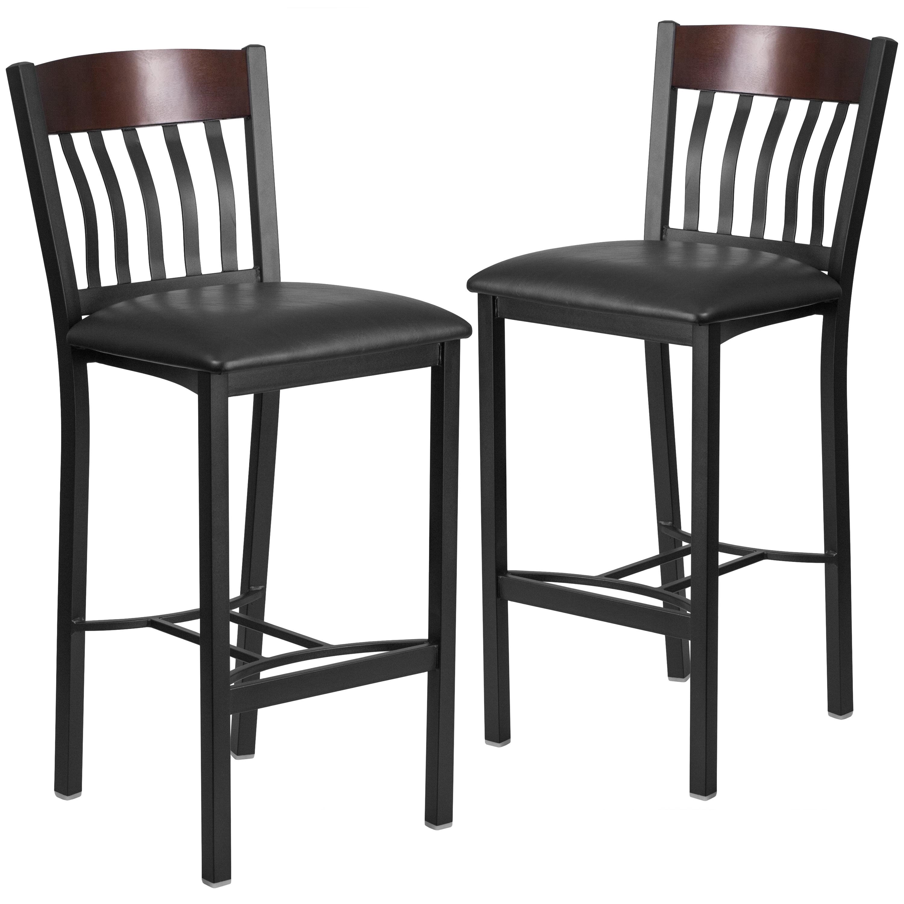 Eclipse 42.75'' Adjustable Walnut Wood and Metal Barstool with Black Vinyl Seat