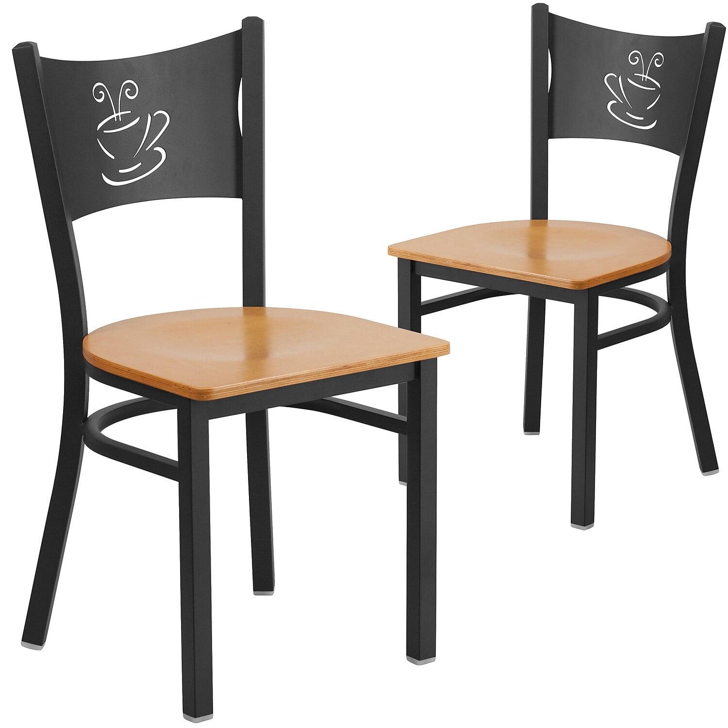 Hercules Series Black Metal and Natural Wood Low-Back Chair, Set of 2