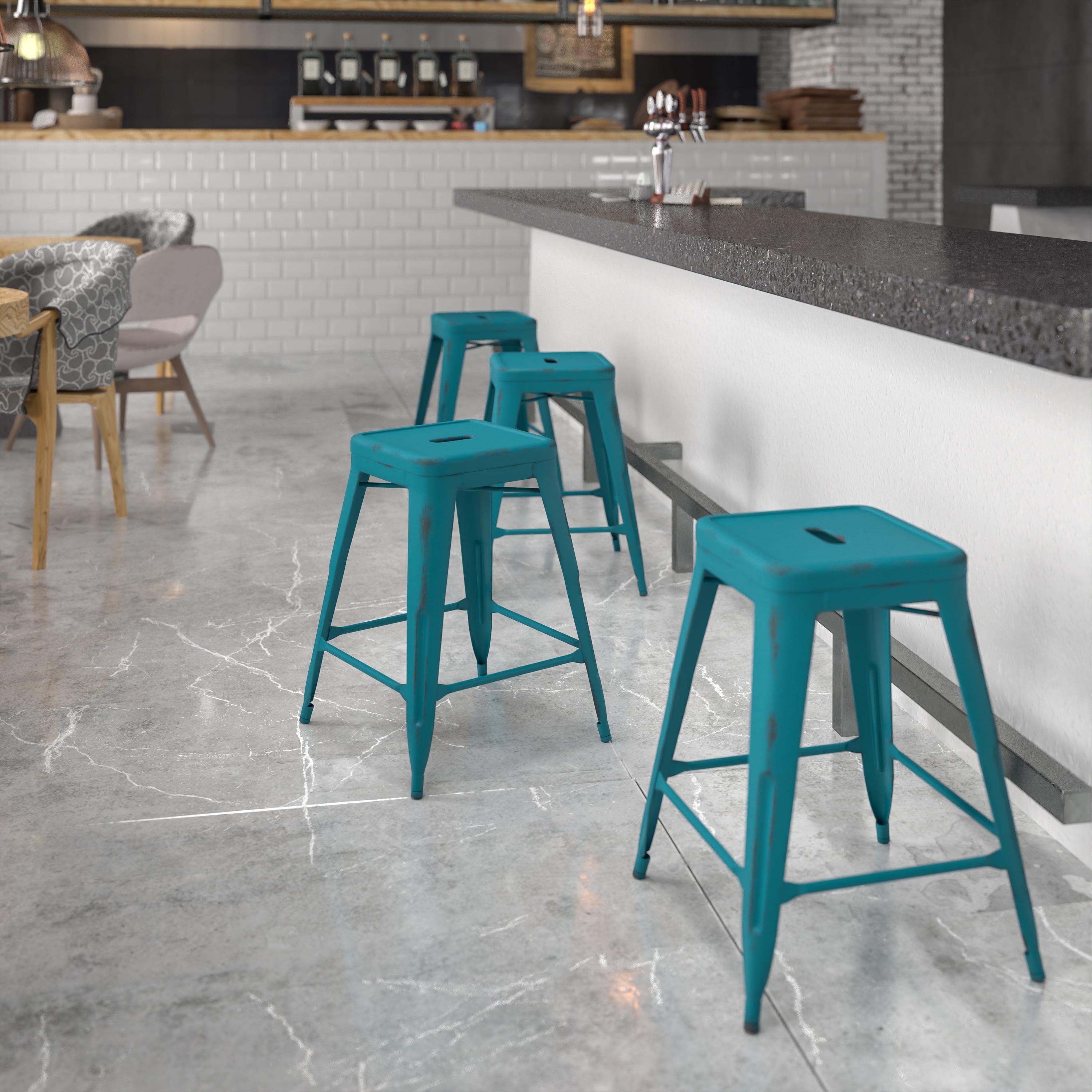 24" Kelly Blue-Teal Stackable Metal Indoor-Outdoor Counter Stool