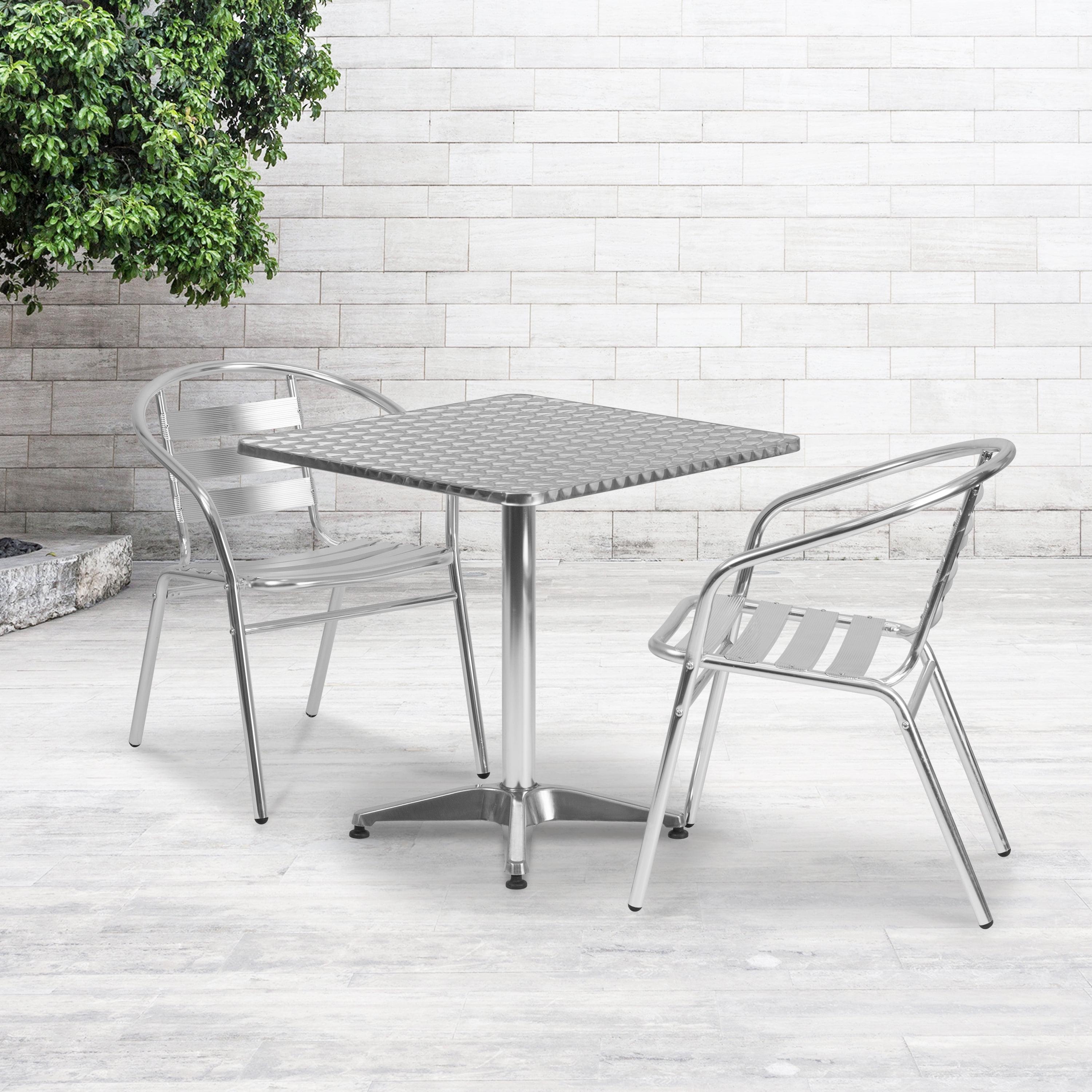 Flash Furniture Lila 27.5'' Square Aluminum Indoor-Outdoor Table Set with 2 Slat Back Chairs