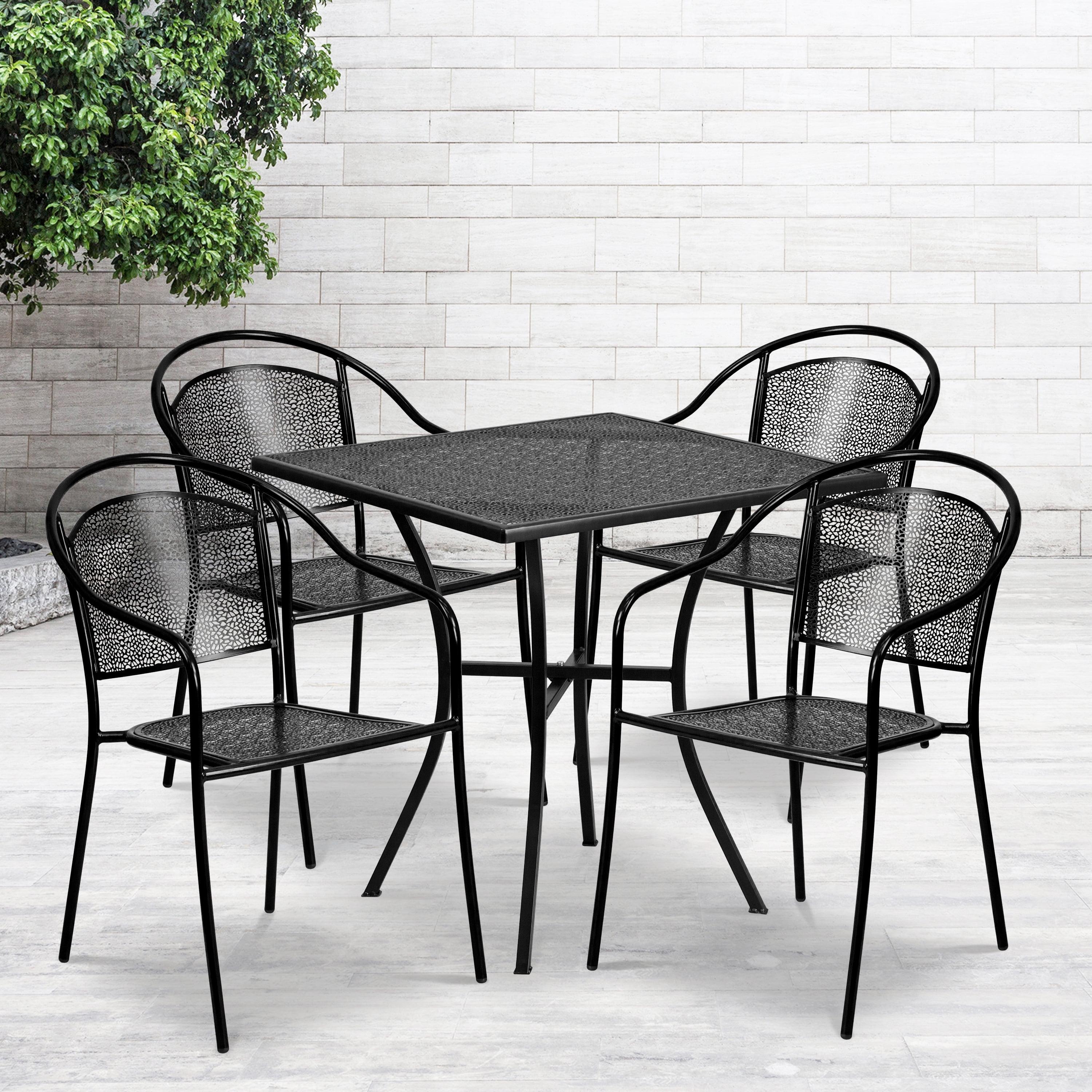 Commercial Grade 28" Square Indoor-Outdoor Steel Patio Table Set with 4 Round Back Chairs