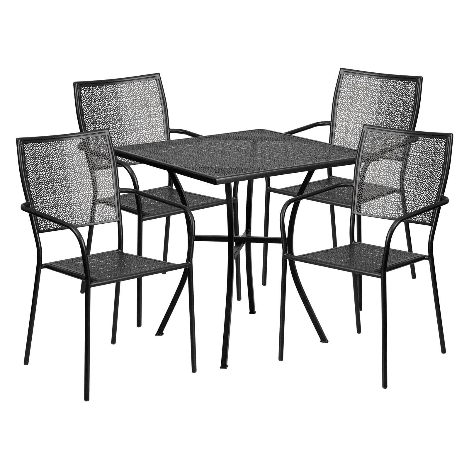 Lark Manor™ Meranda Commercial Grade 28" Square Indoor-Outdoor Steel Patio Table Set with 4 Square Back Chairs