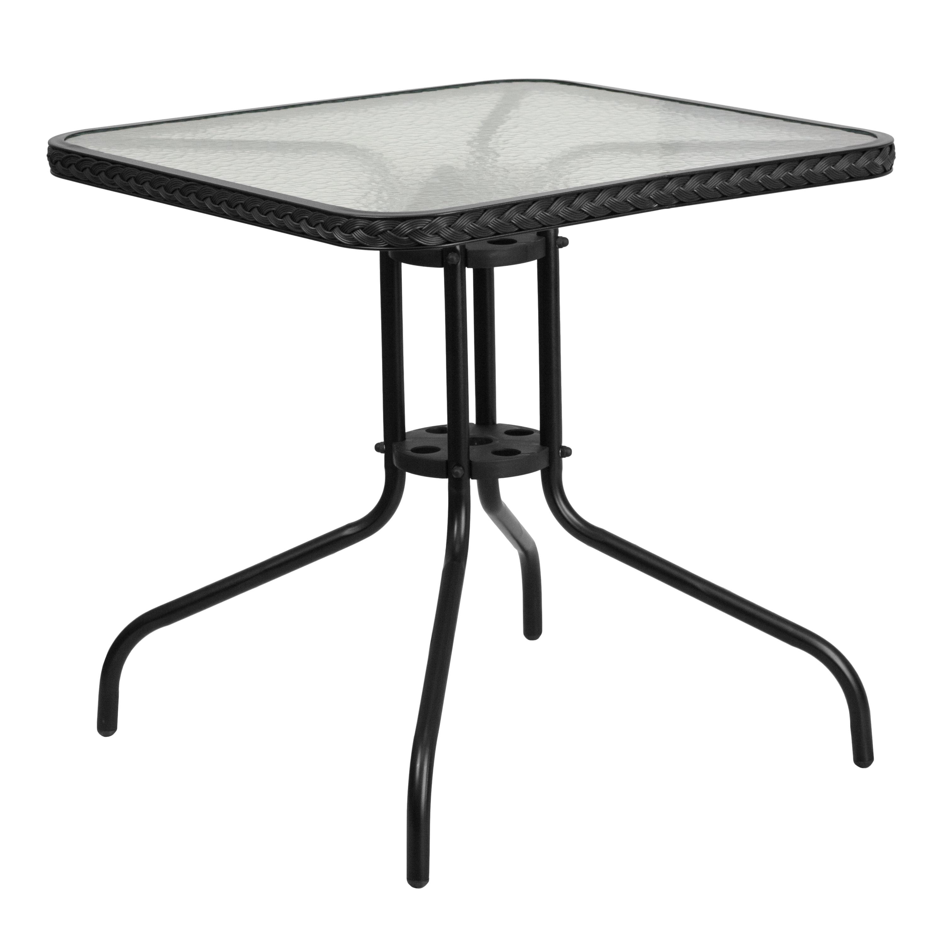 28'' Square Clear Glass Table with Black Rattan Edging