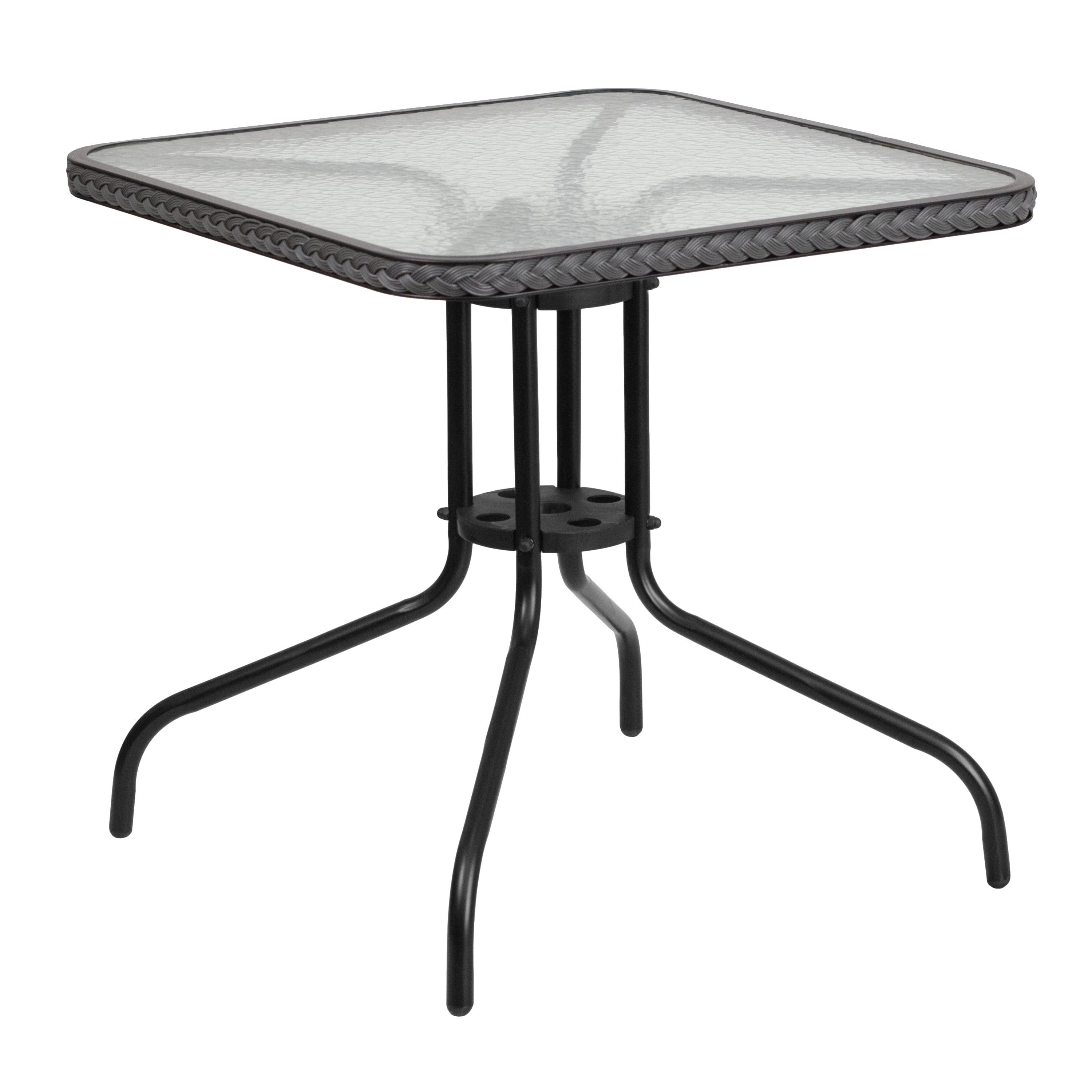 28'' Clear Glass Top Square Bar Table with Gray Rattan Edging