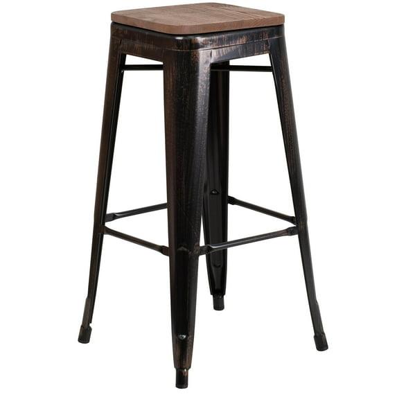 Flash Furniture Margherite 30" High Backless Metal Barstool with Square Wood Seat