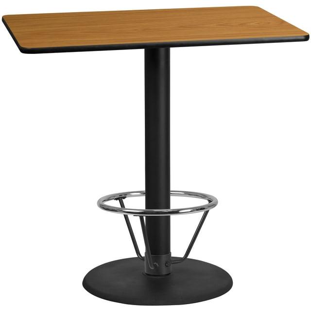 Flash Furniture 30'' x 48'' Rectangular Natural Laminate Table Top with 24'' Round Bar Height Table Base and Foot Ring