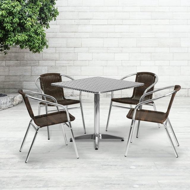 Flash Furniture 27.5'' Square Aluminum Indoor-Outdoor Table Set with 4 Rattan Chairs & Reviews | Wayfair