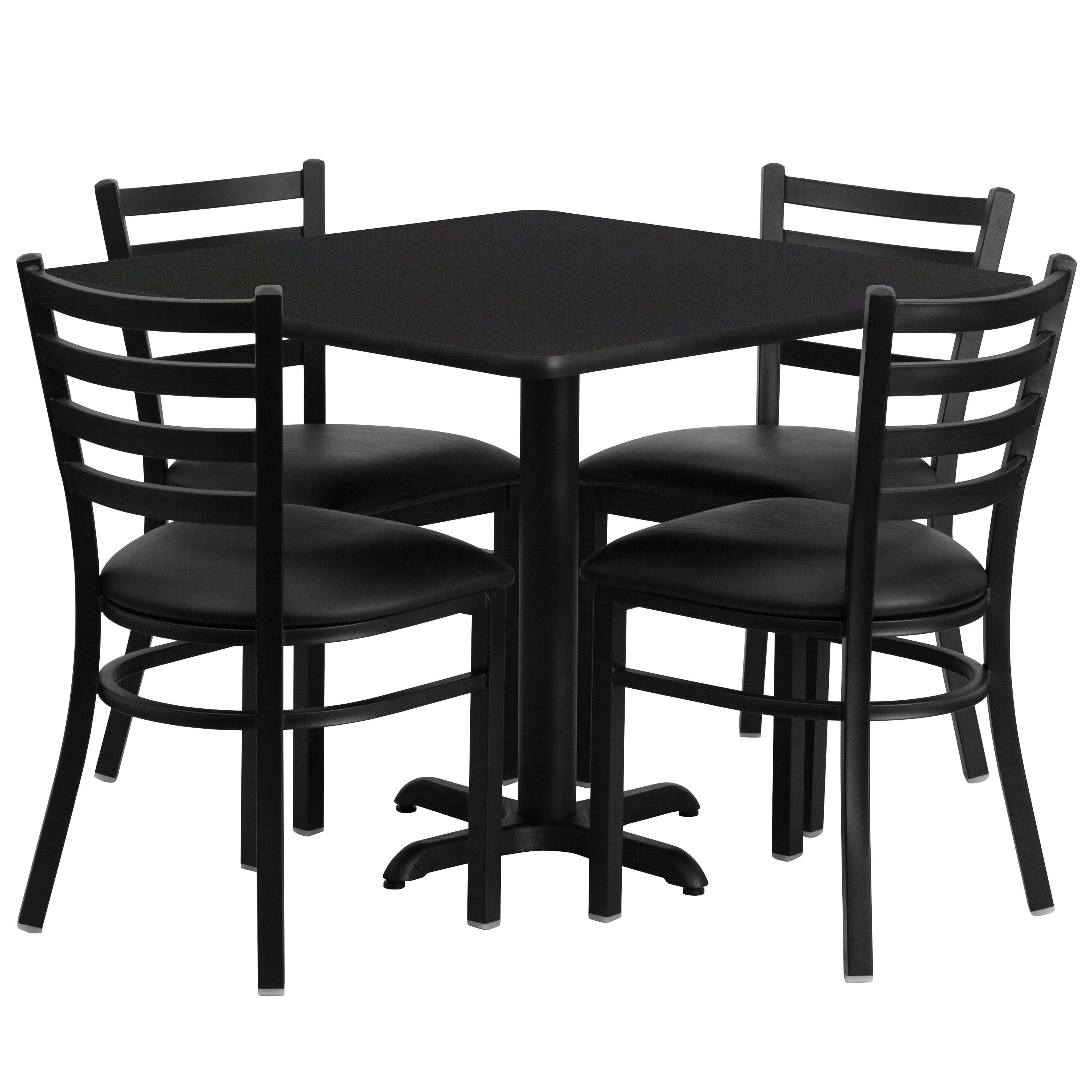 Carlton Square Black Laminate Dining Table Set with 4 Metal Ladder Chairs