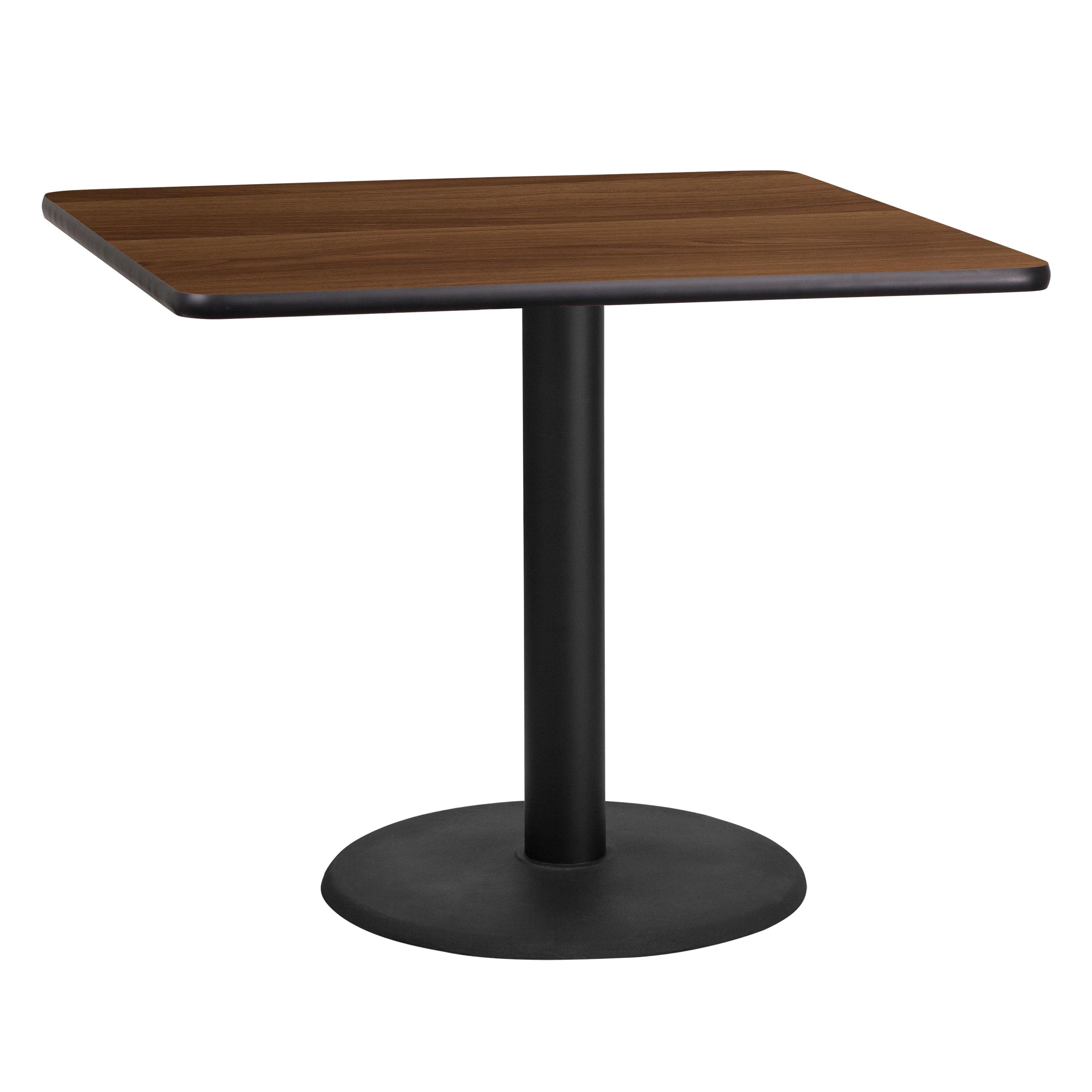 Flash Furniture 36'' Square Walnut Laminate Table Top with 24'' Round Table Height Base