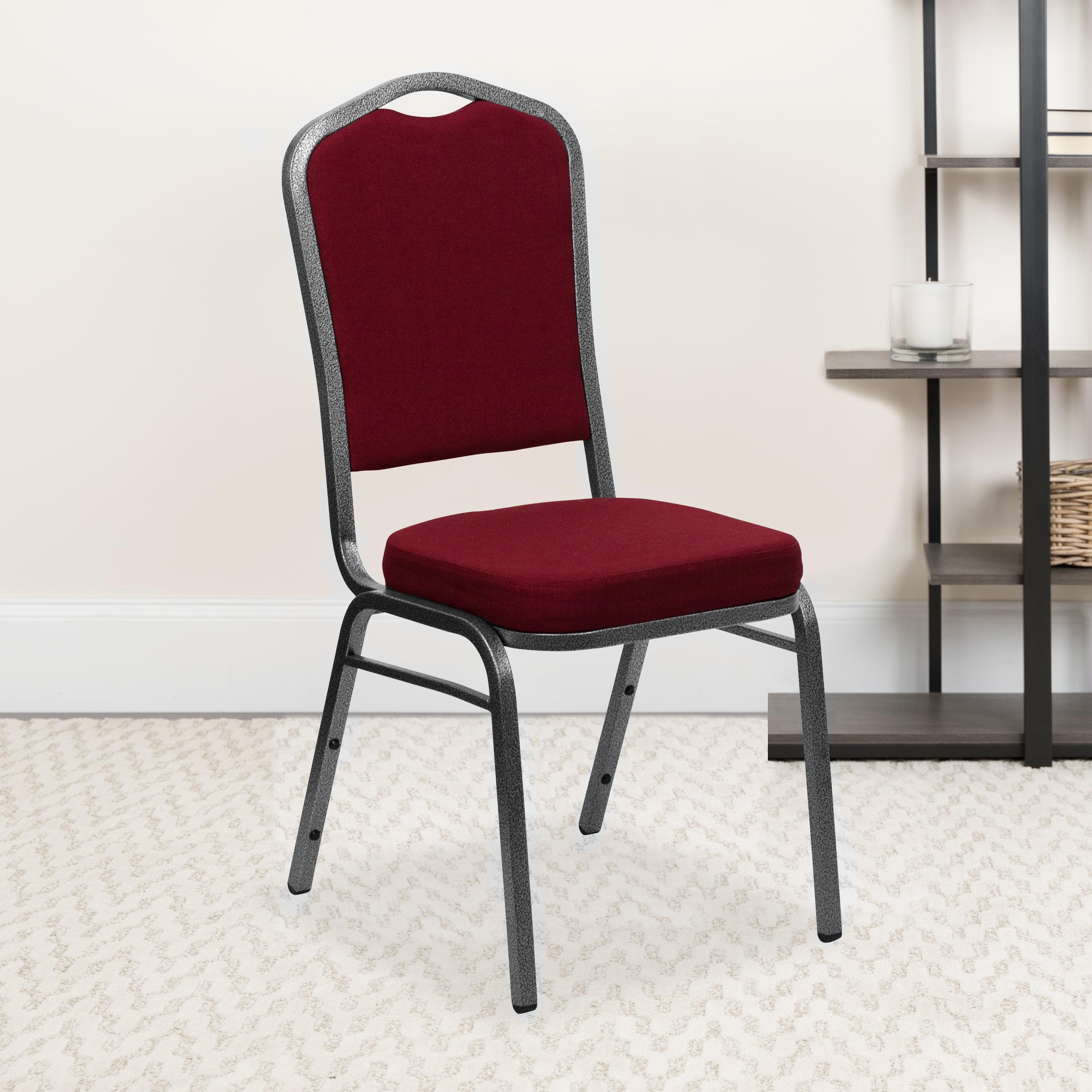 Elegant Burgundy Fabric Stacking Banquet Chair with Silver Frame