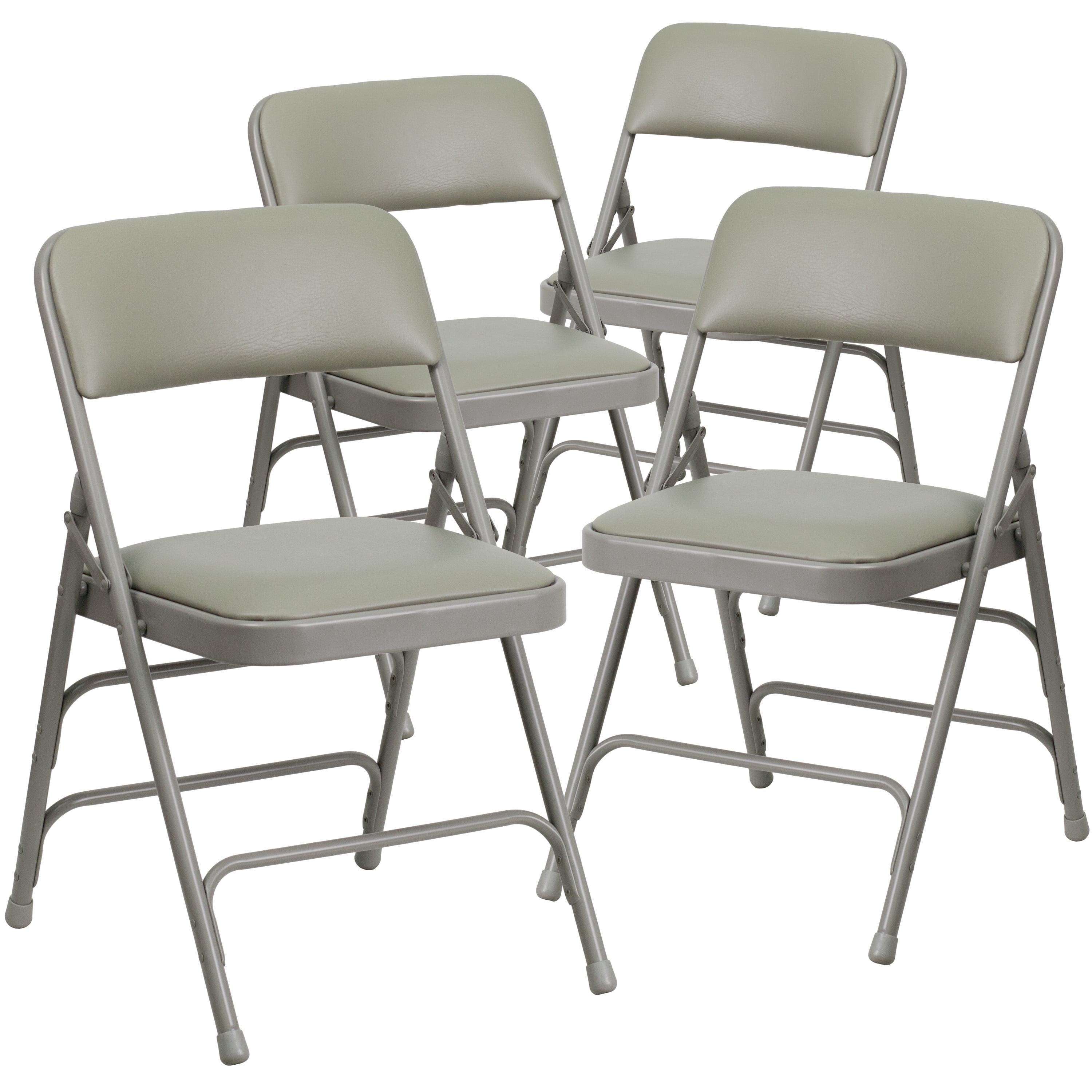 Flash Furniture 4 Pack HERCULES Series Curved Triple Braced & Double Hinged Gray Vinyl Metal Folding Chair
