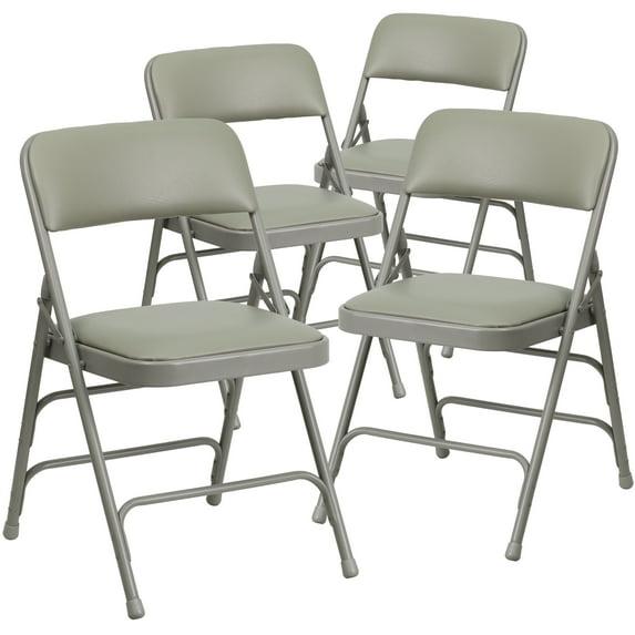 Flash Furniture 4 Pack HERCULES Series Curved Triple Braced & Double Hinged Gray Vinyl Metal Folding Chair