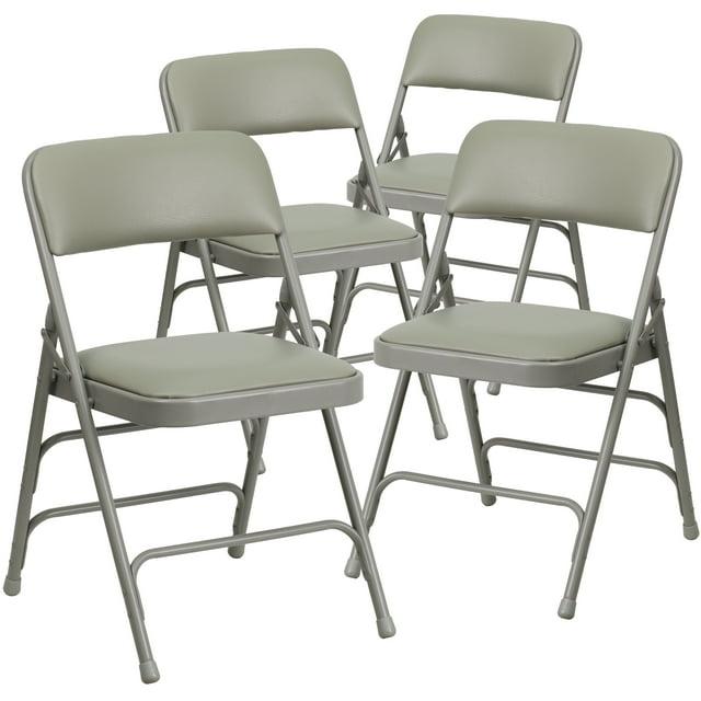 Flash Furniture 4 Pack HERCULES Series Curved Triple Braced & Double Hinged Gray Vinyl Metal Folding Chair
