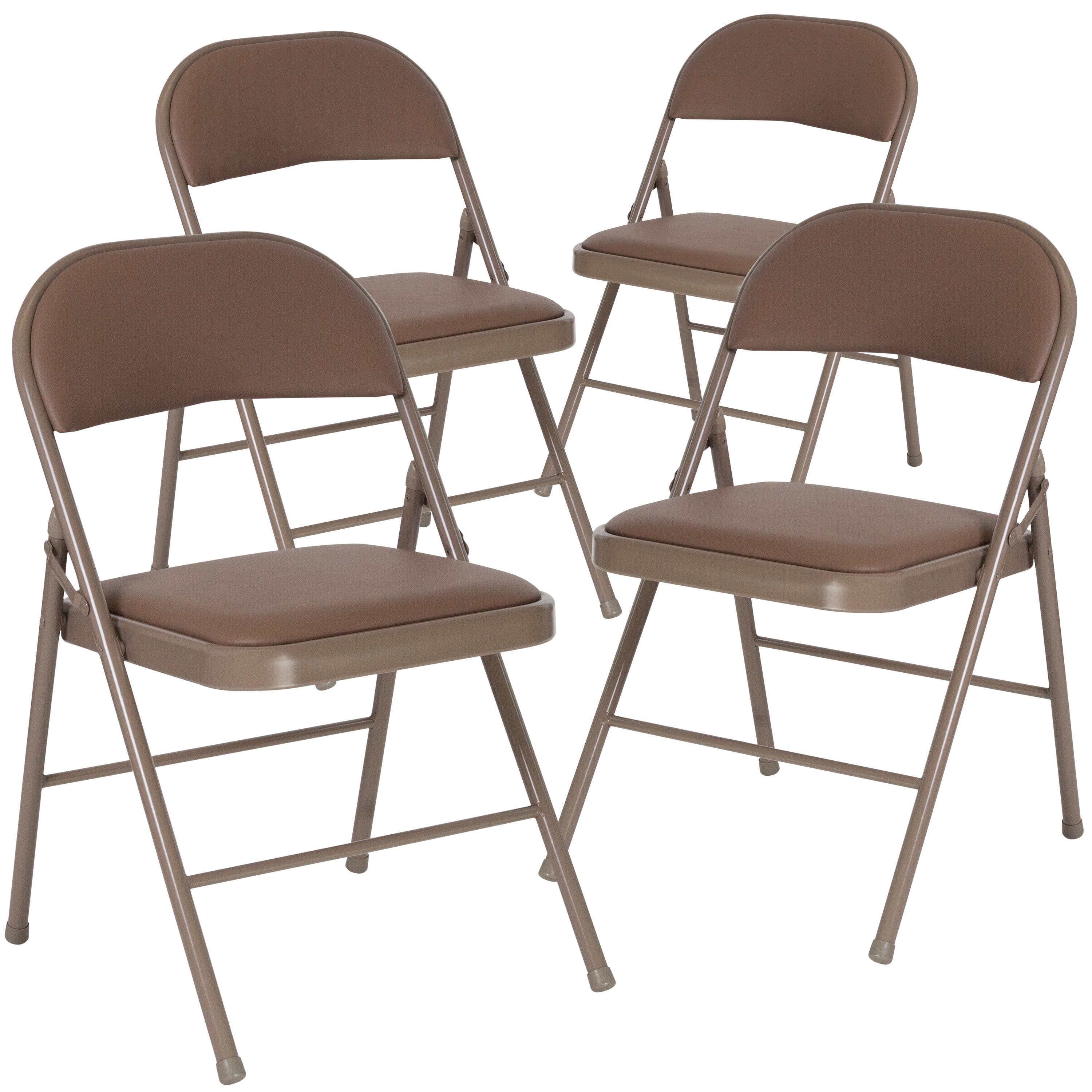 Flash Furniture 4 Pack HERCULES Series Double Braced Beige Vinyl Folding Chair