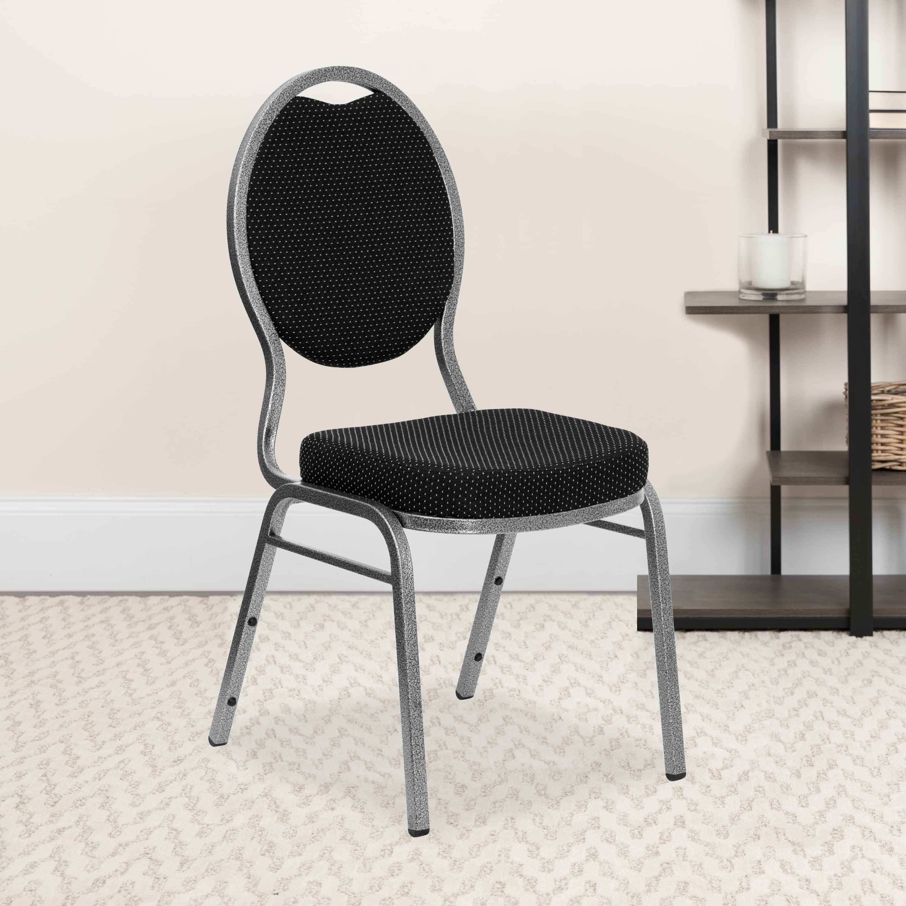 Black Patterned Fabric and Metal Stacking Banquet Chair