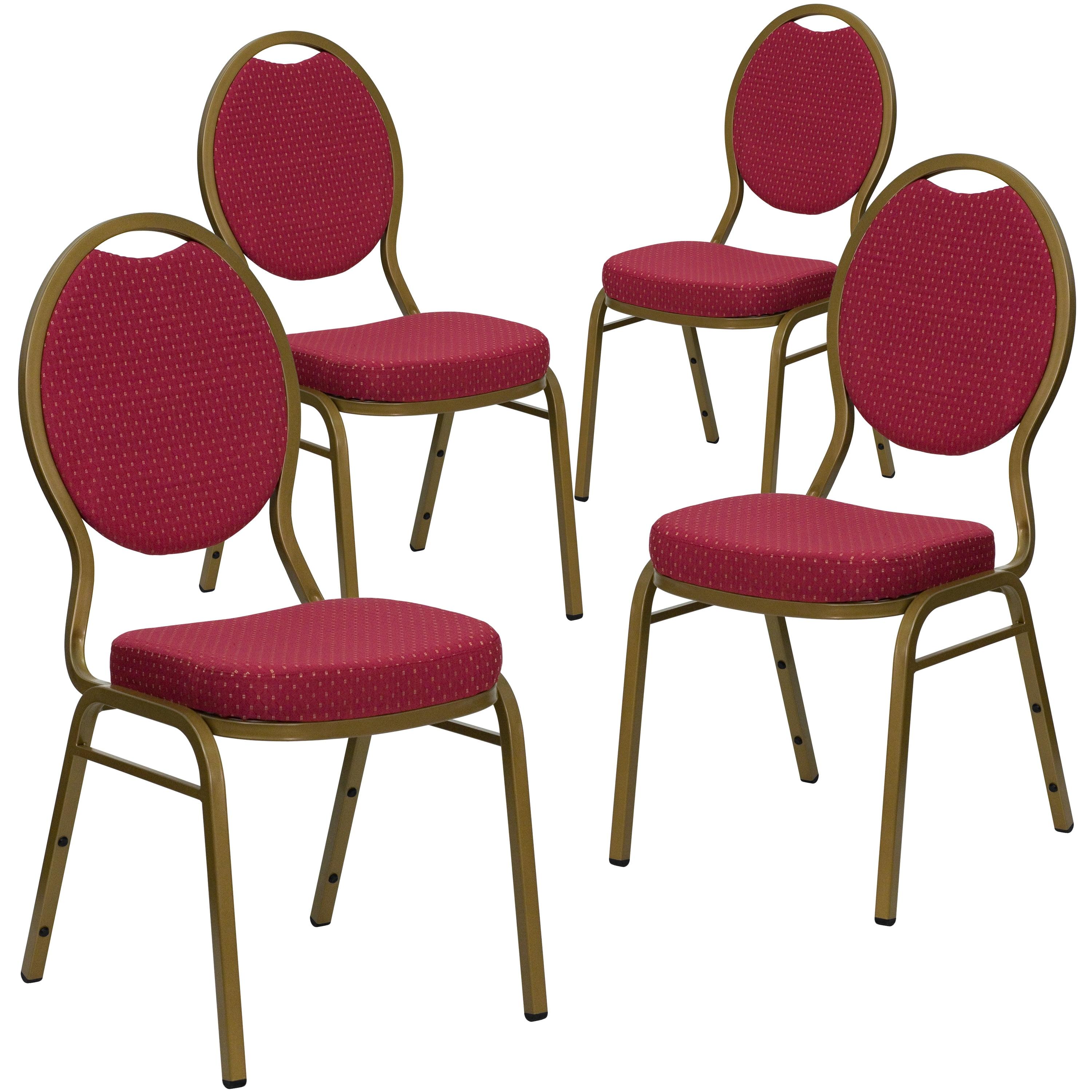 Elegant Teardrop Back Stacking Banquet Chair in Burgundy with Gold Metal Frame