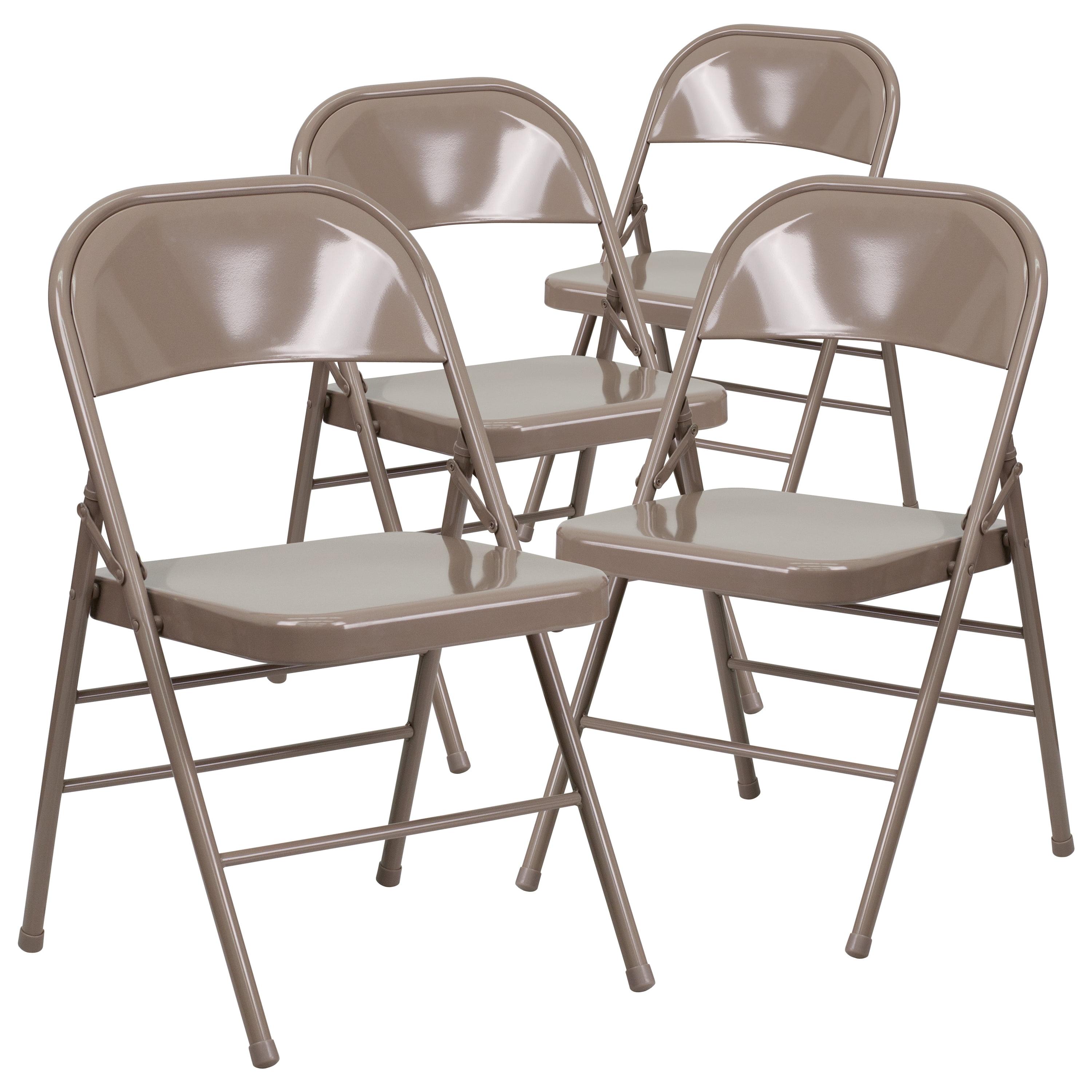 Beige Metal Folding Chair Set with Triple Braced Legs