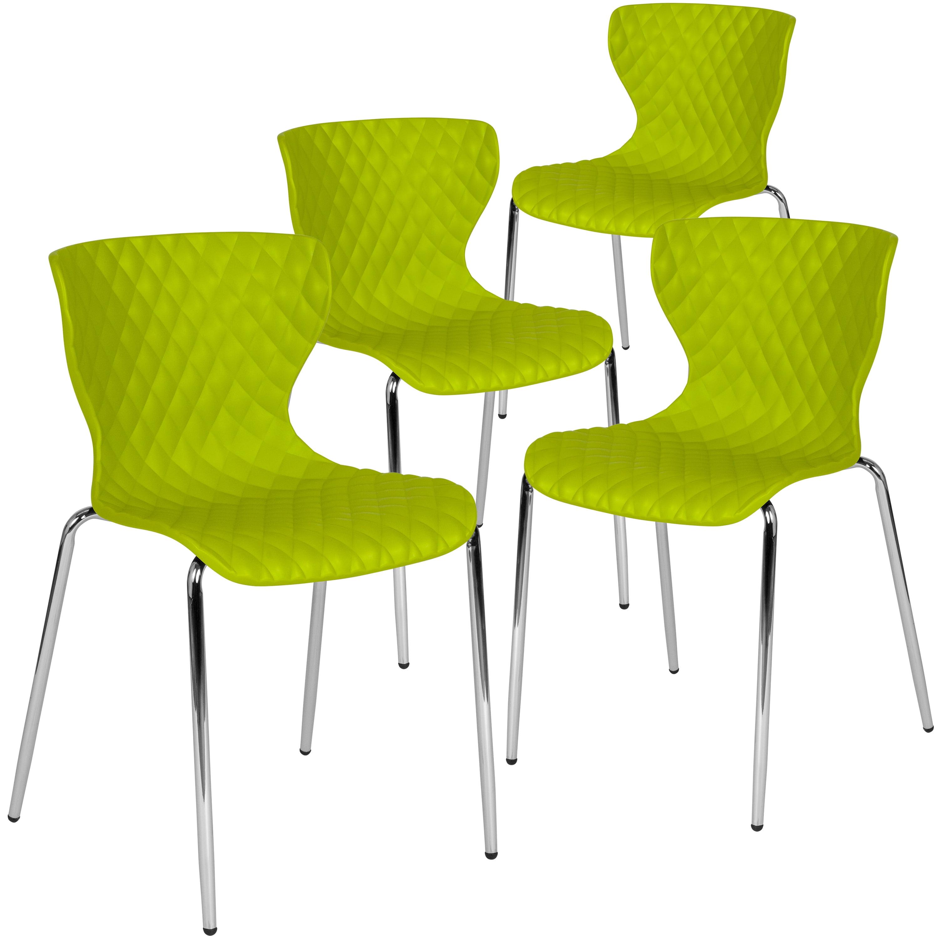 Citrus Green Plastic Stacking Chairs with Metal Legs, Set of 4