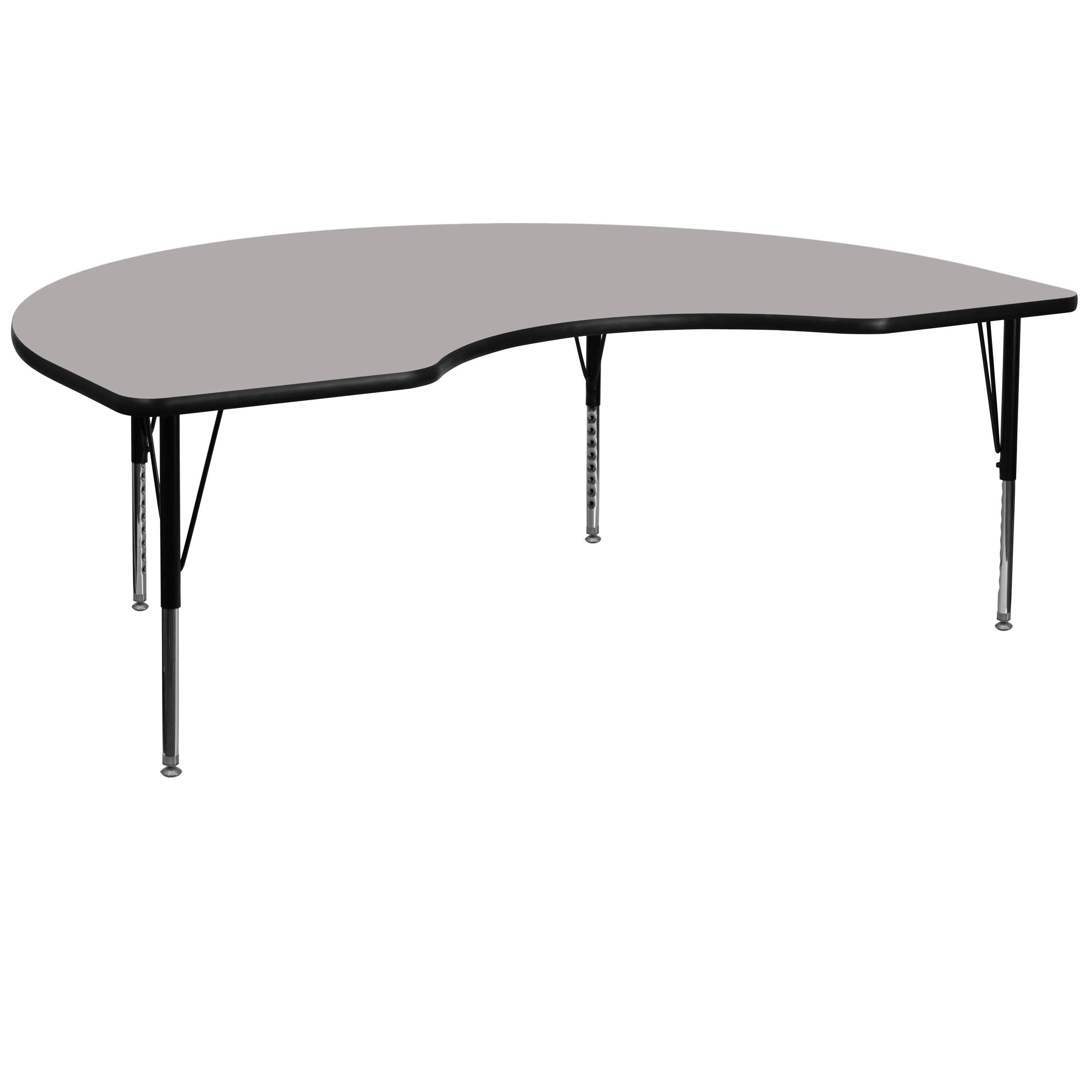 Adjustable 48''x96'' Kidney-Shaped Gray Laminate Activity Table