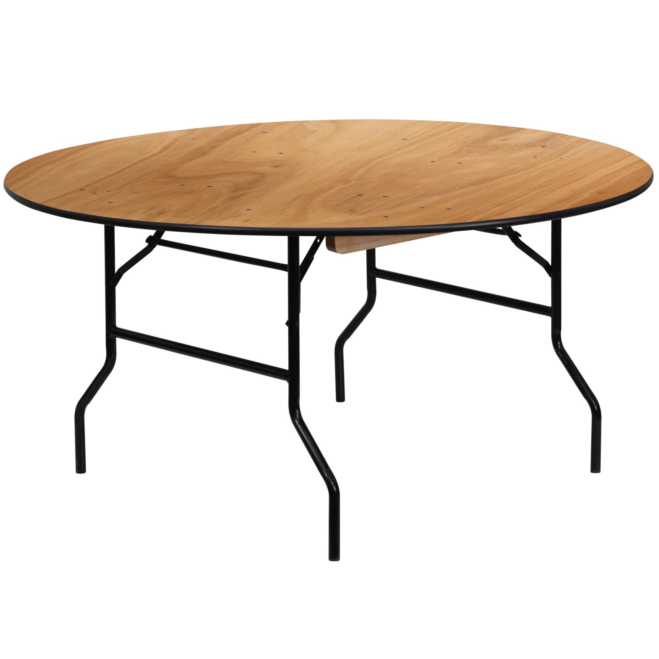 60'' Round Black Metal and Wood Folding Table