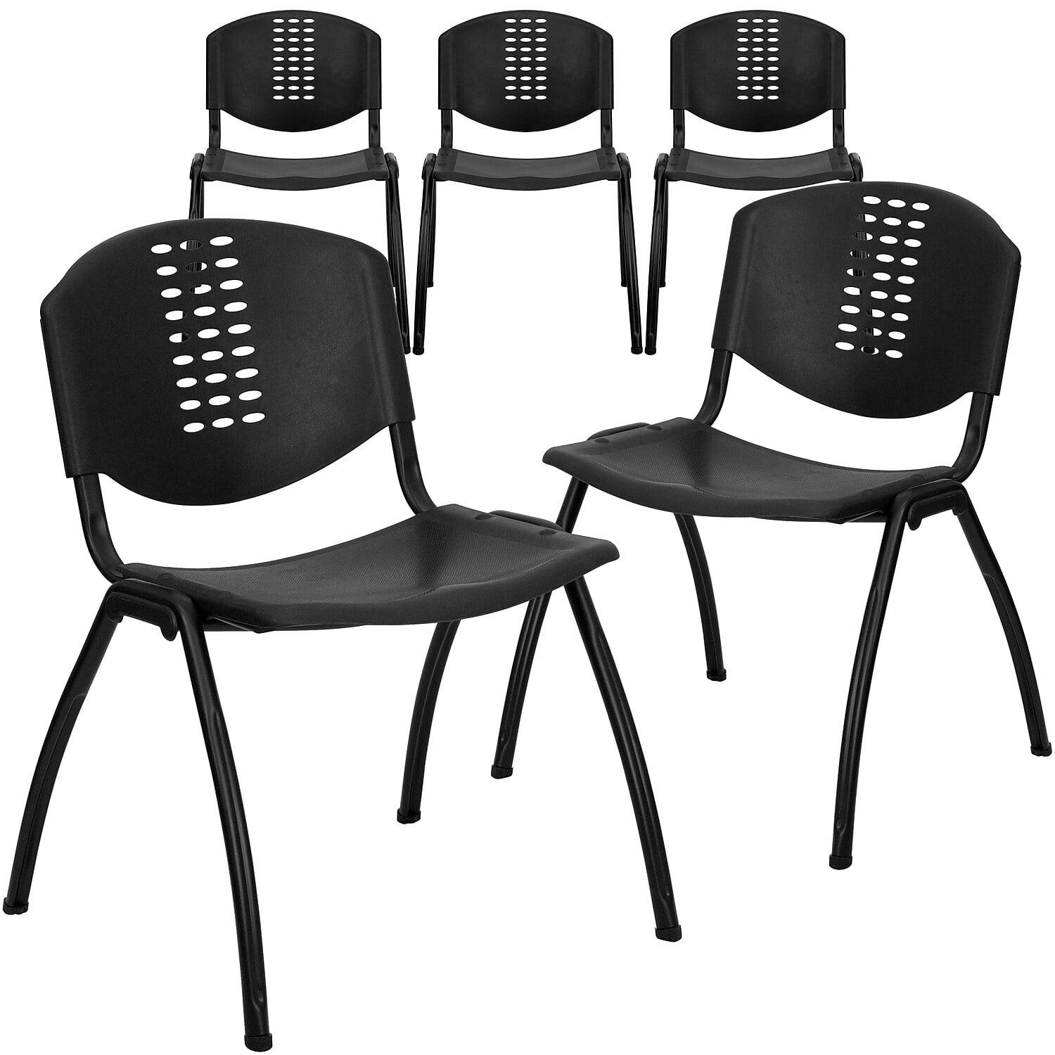 Black Plastic Stack Chair with Metal Frame