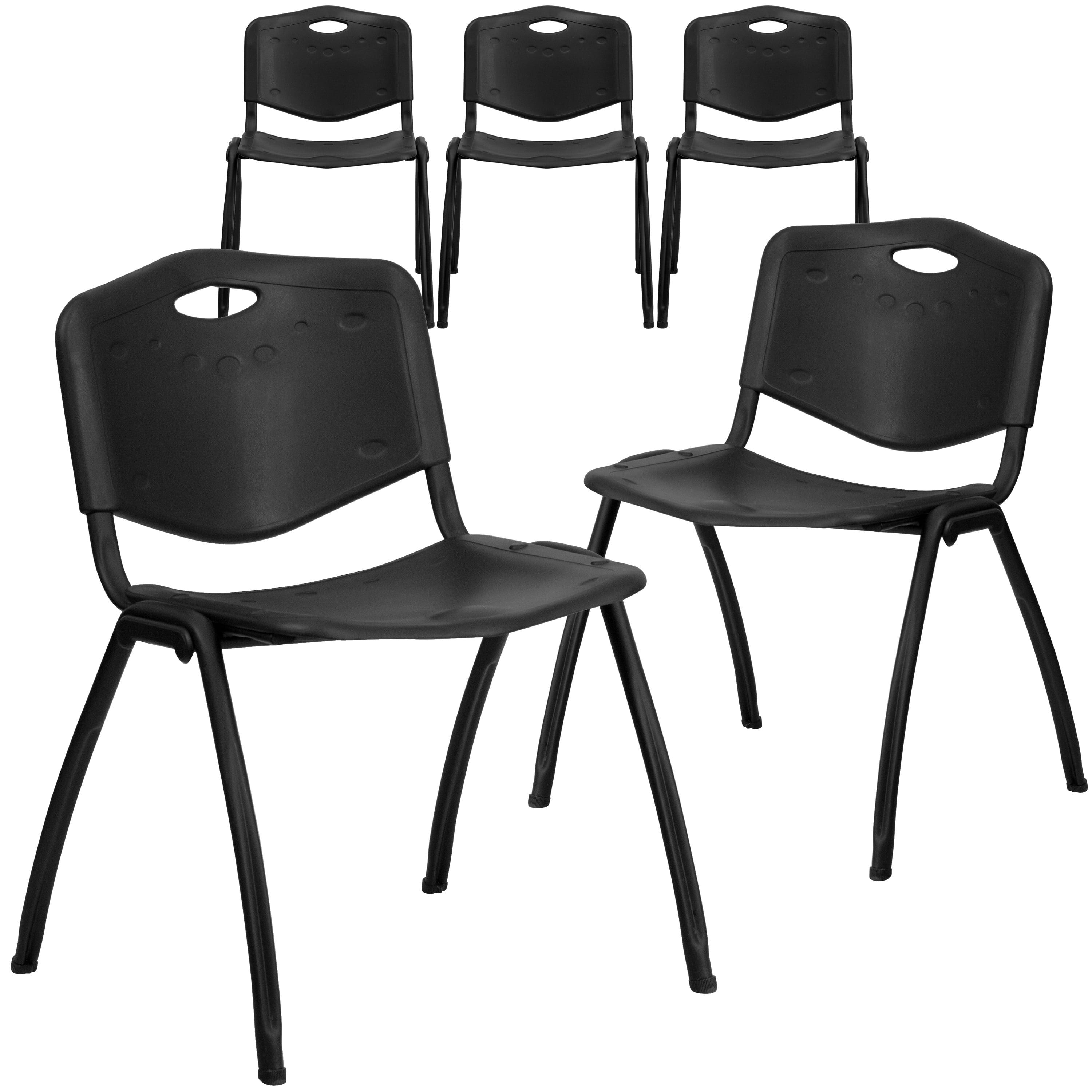 Black Metal Armless Stacking Chair with Carrying Handle