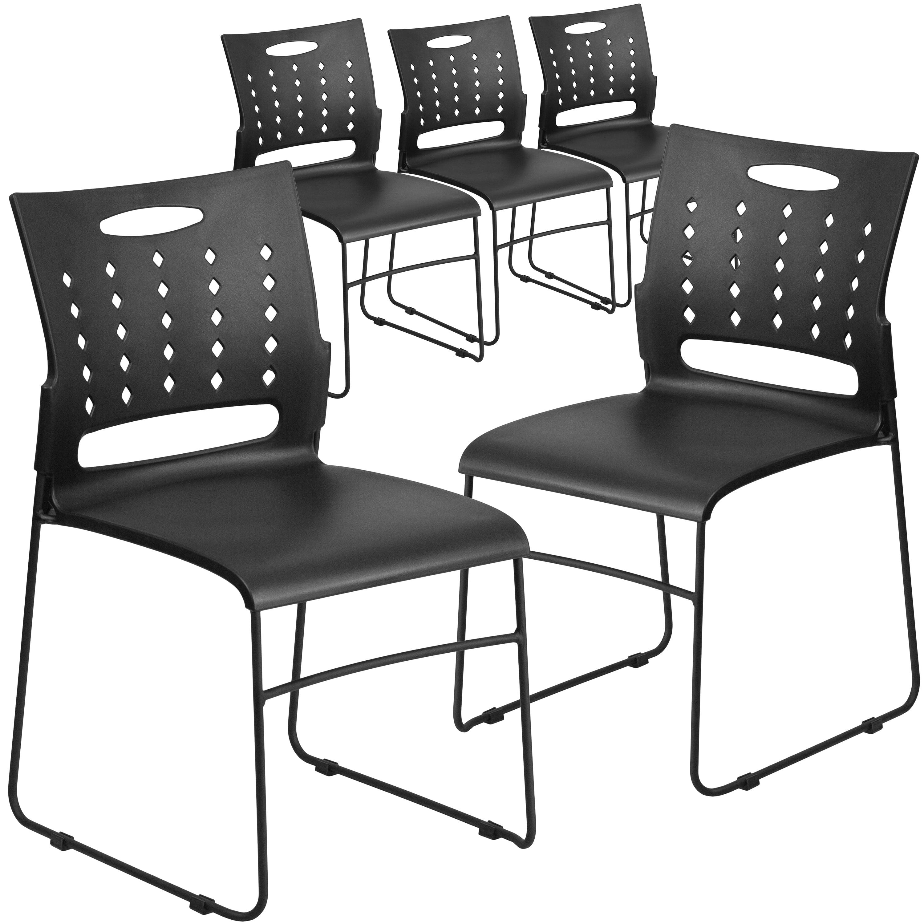 ErgoVent Black Vinyl & Metal Stacking Chair with Sled Base