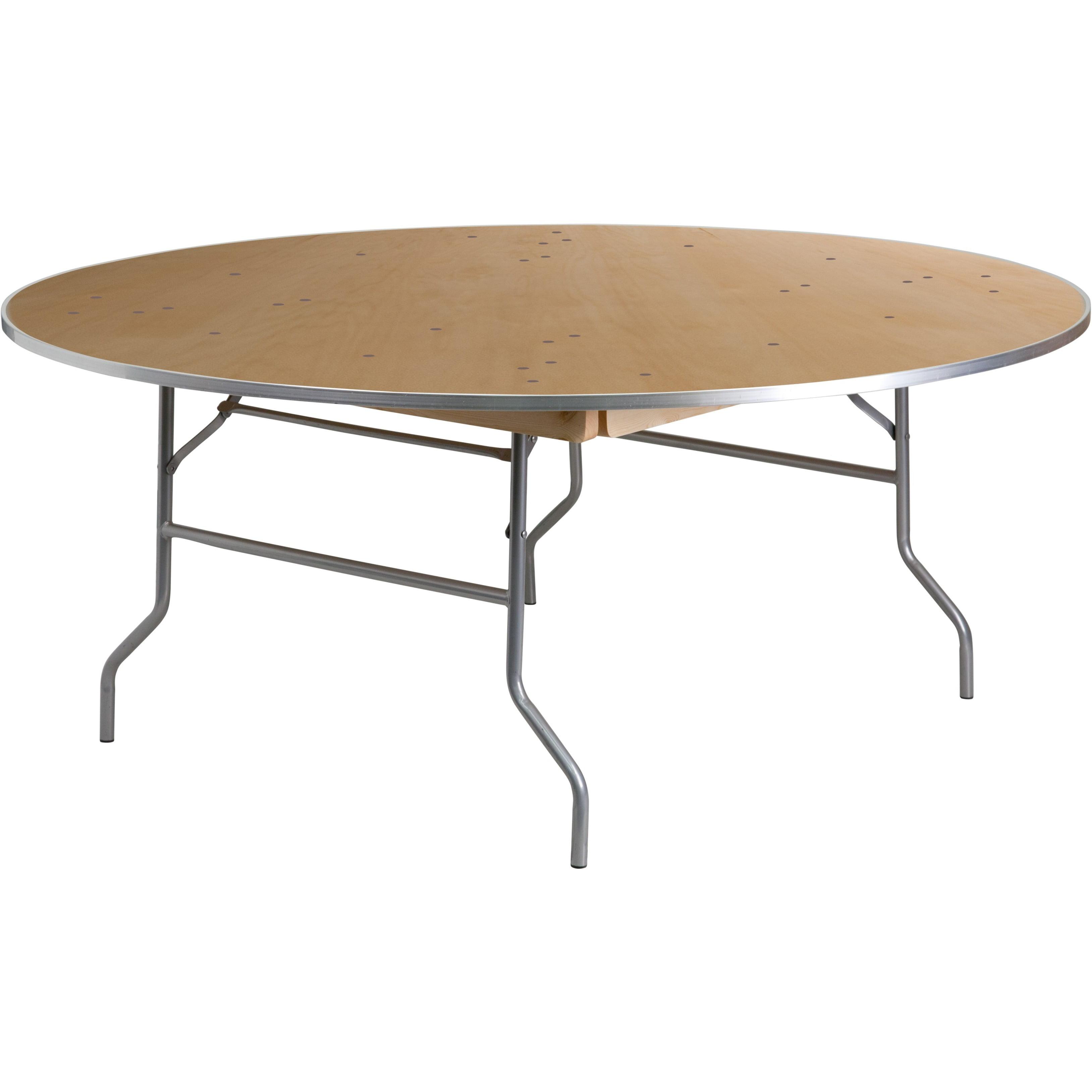 72'' Round Birchwood Folding Banquet Table with Metal Edges