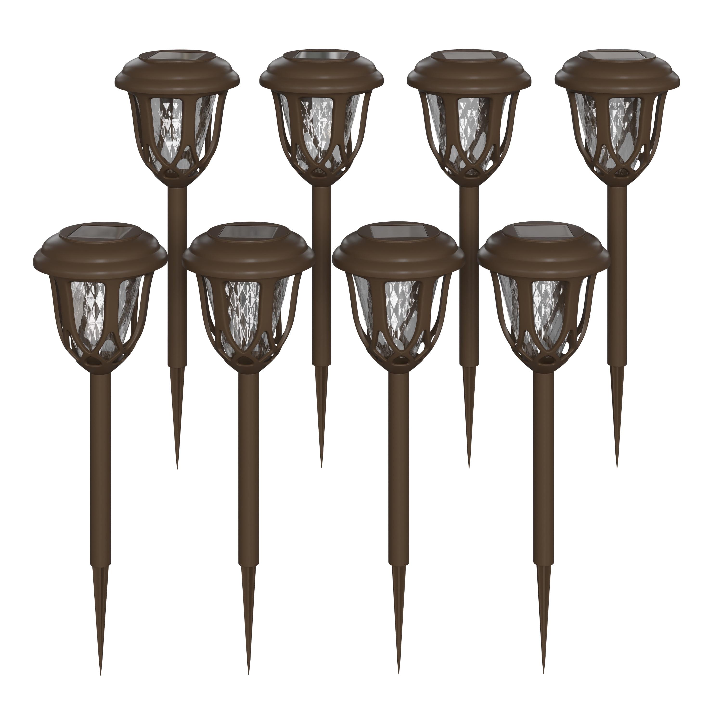 Rustic Brown Tulip Design LED Solar Pathway Lights, 8-Pack