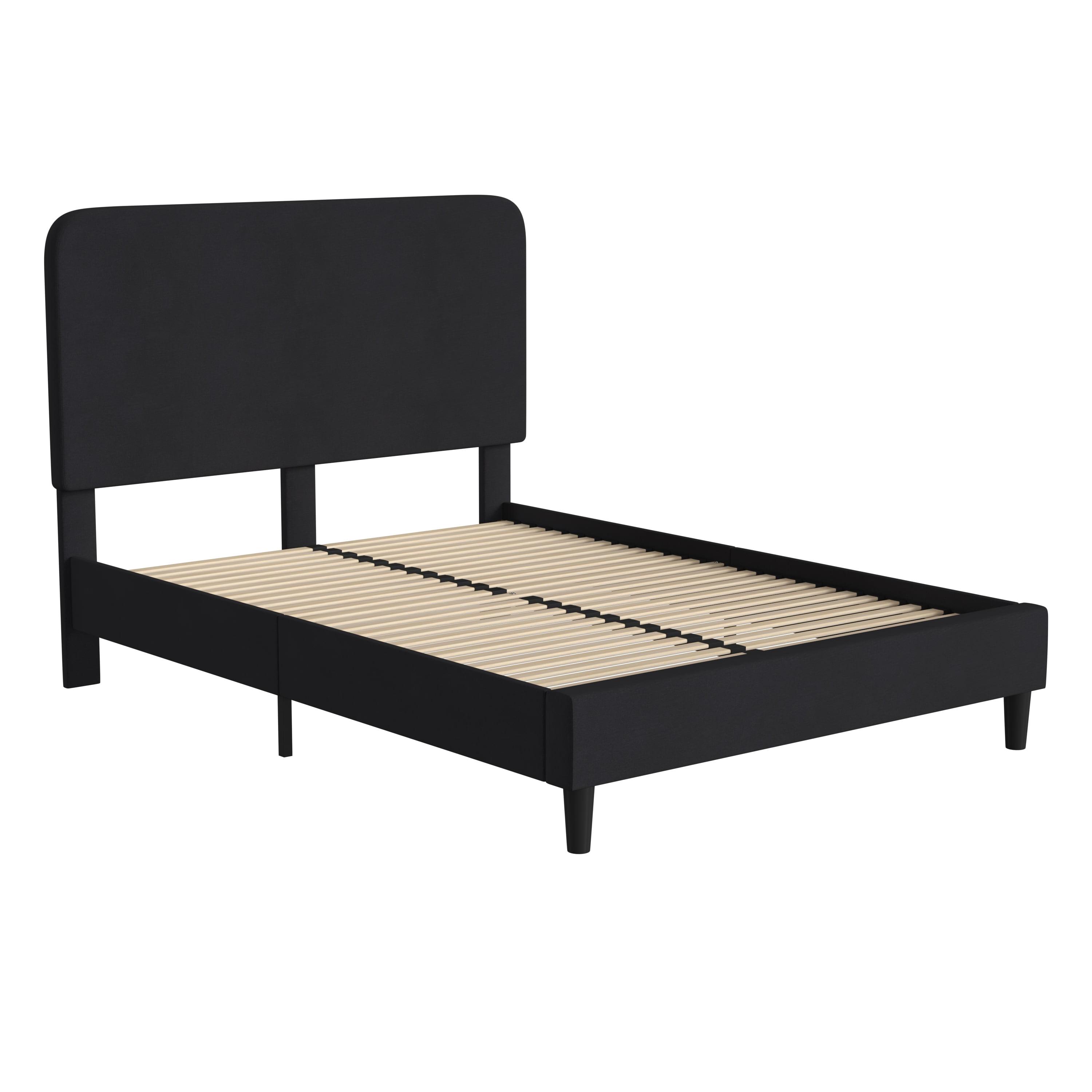 Flash Furniture Addison Charcoal Queen Fabric Upholstered Platform Bed - Headboard with Rounded Edges - No Box Spring or Foundation Needed